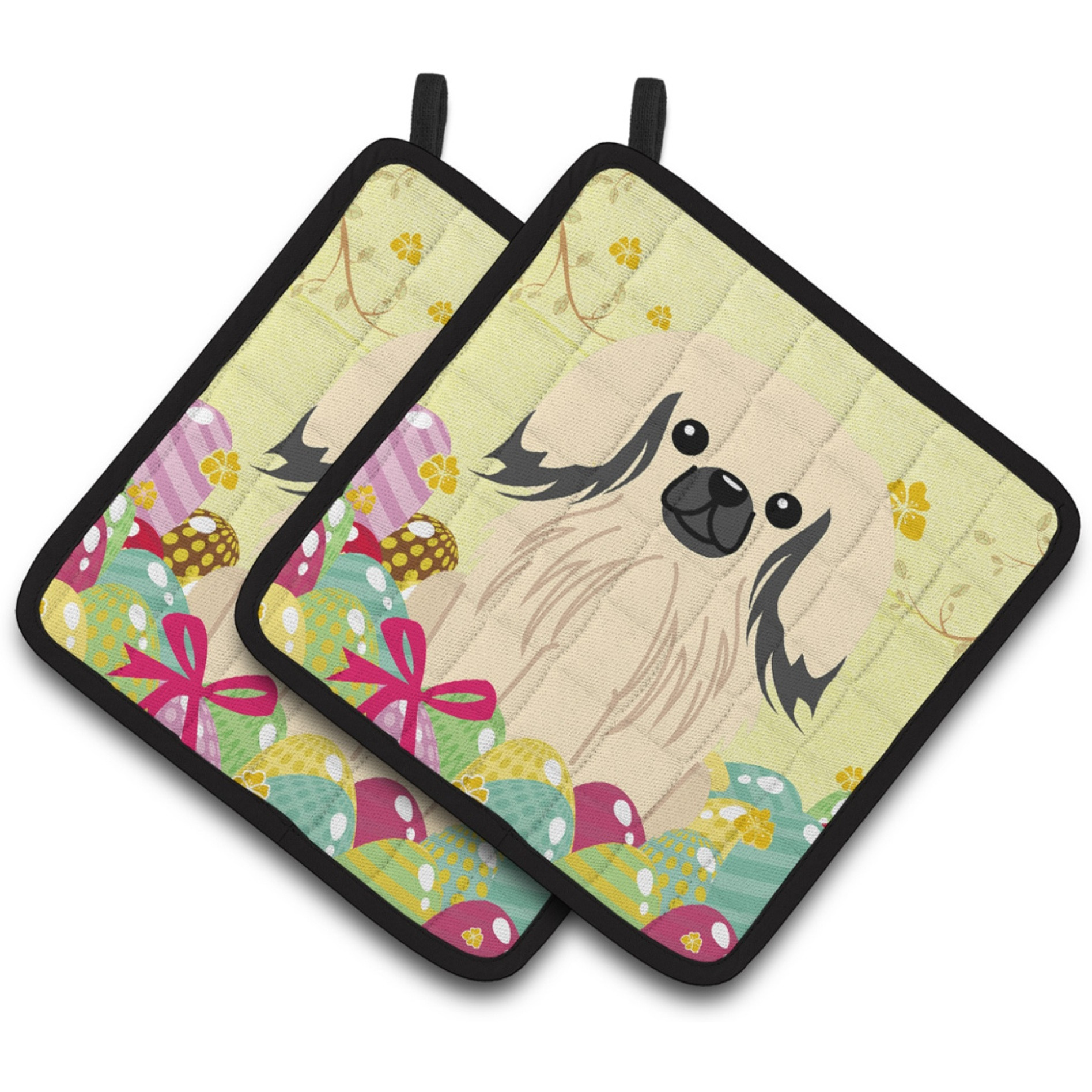 &quotCaroline's Treasures Easter Eggs Pekingnese Cream Pair of Pot Holders, 7.5HX7.5W, Multicolor"