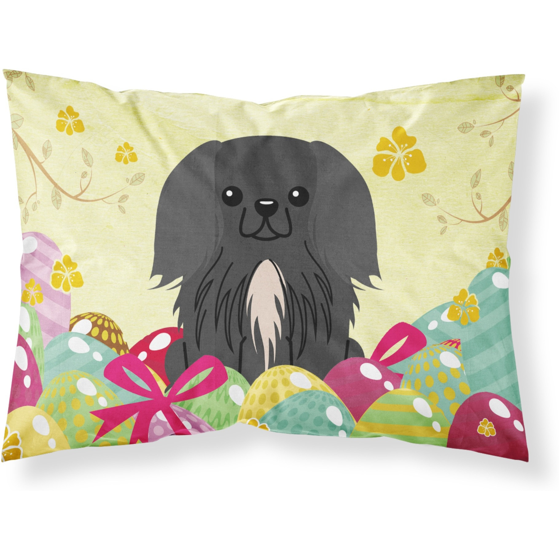 Easter Eggs Pekingnese Black Fabric Standard Pillowcase
