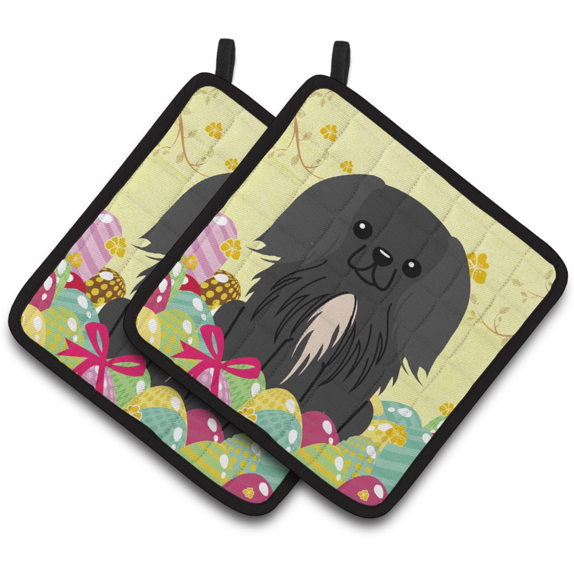 &quotCaroline's Treasures Easter Eggs Pekingnese black Pair of Pot Holders, 7.5HX7.5W, Multicolor"