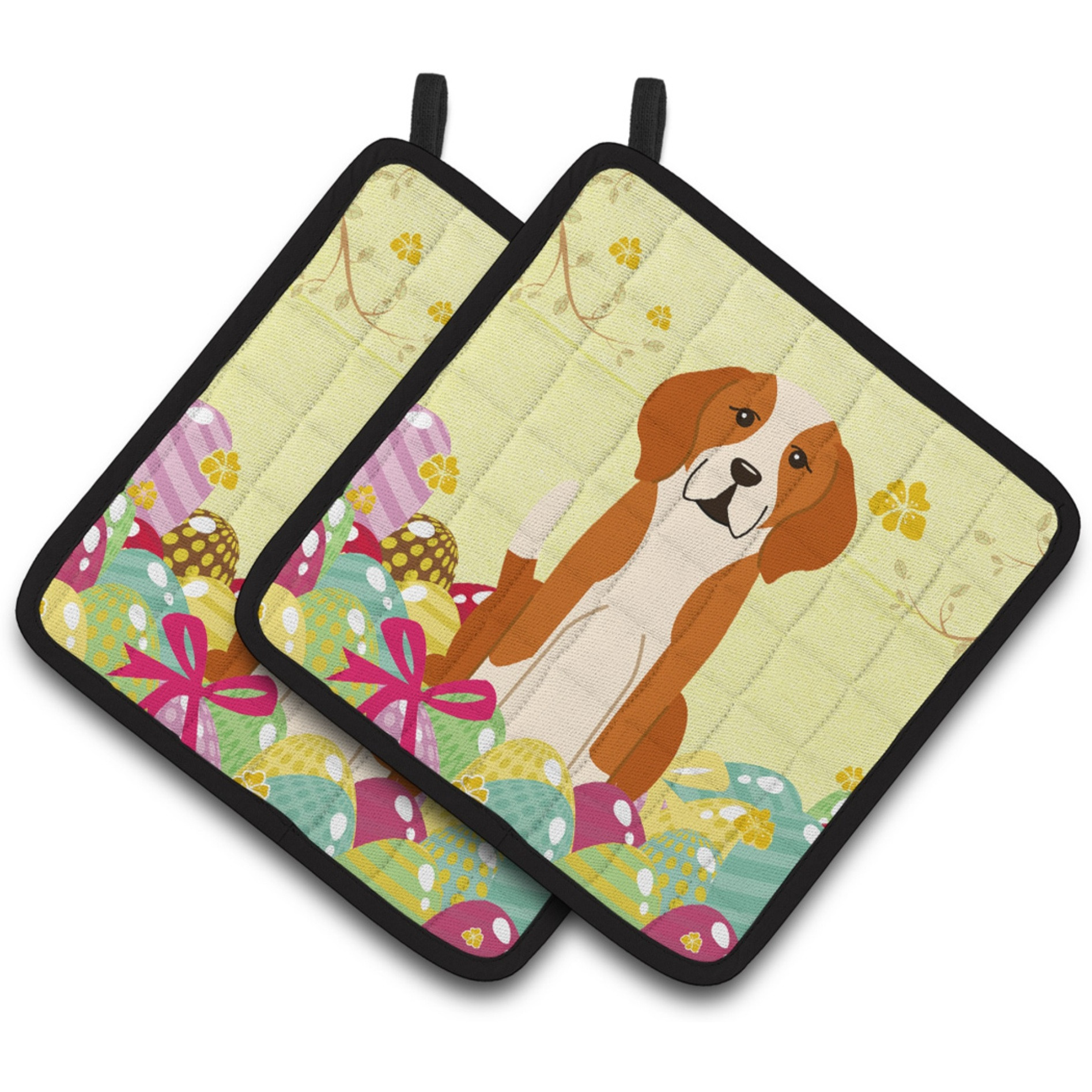 &quotCaroline's Treasures Easter Eggs English Foxhound Pair of Pot Holders, 7.5HX7.5W, Multicolor"