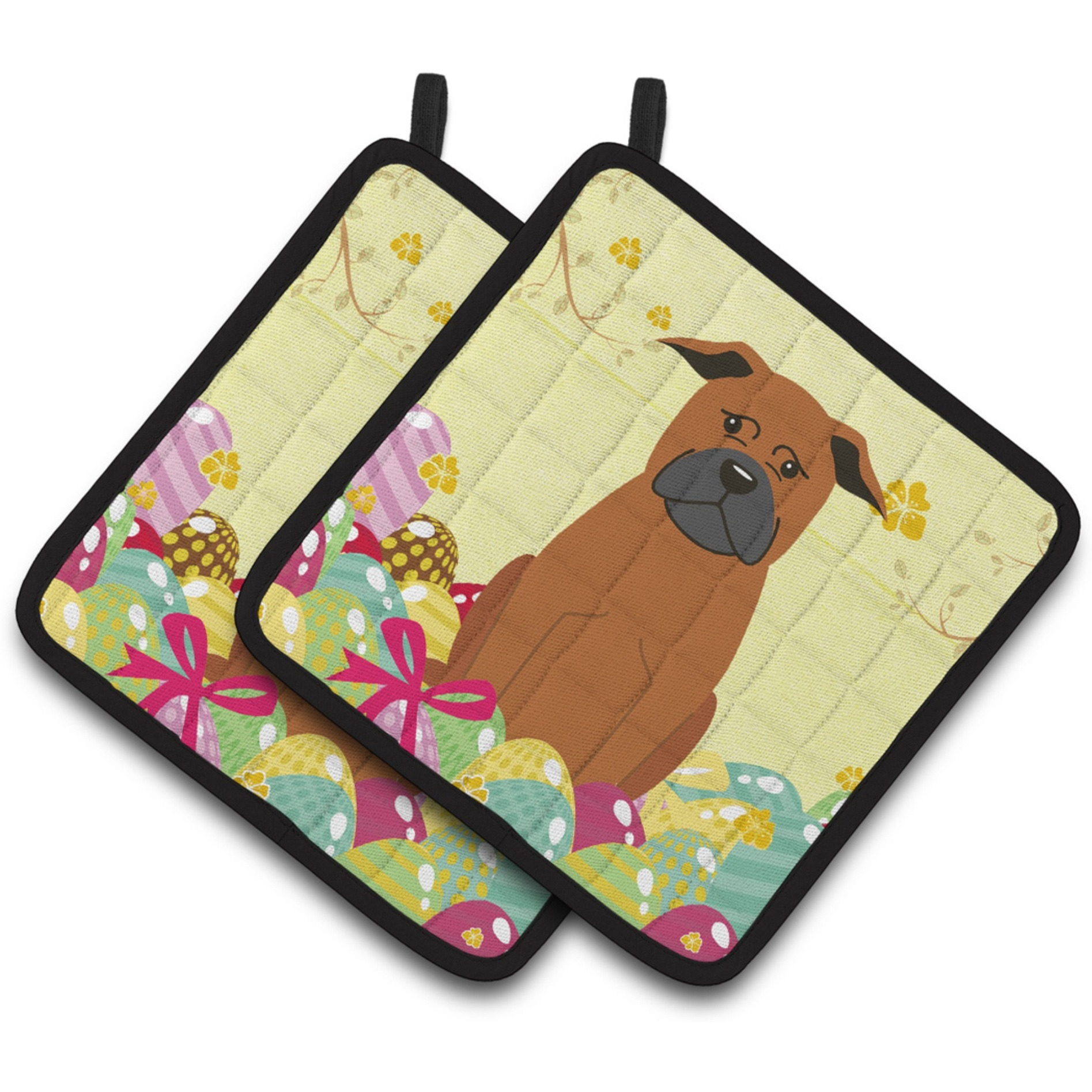 &quotCaroline's Treasures Easter Chinese Chongqing Dog Pair of Pot Holders, 7.5HX7.5W, Multicolor"
