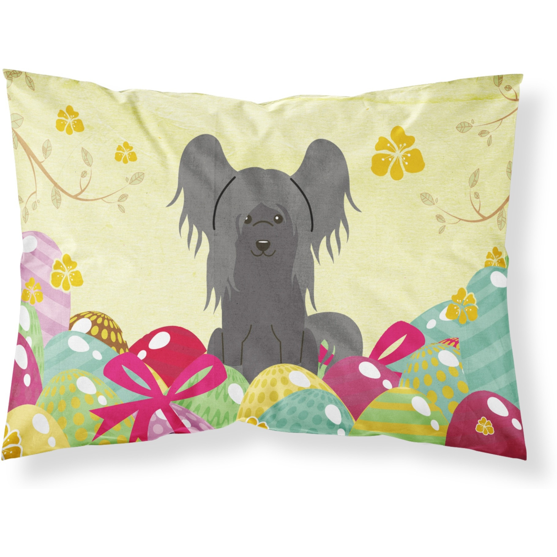 Easter Eggs Chinese Crested Black Fabric Standard Pillowcase