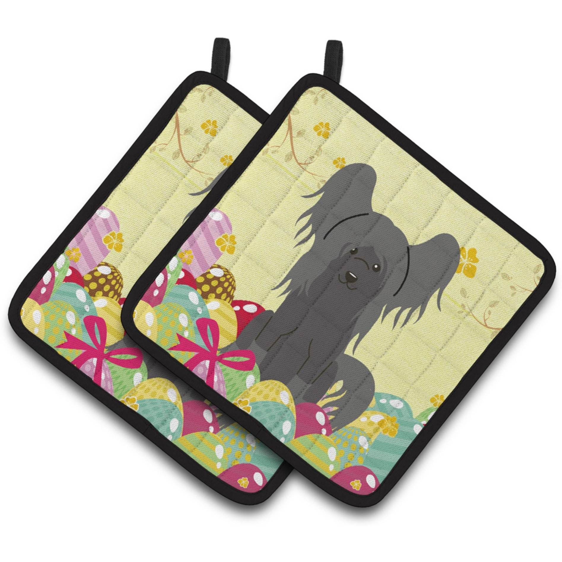 &quotCaroline's Treasures Easter Chinese Crested black Pair of Pot Holders, 7.5HX7.5W, Multicolor"