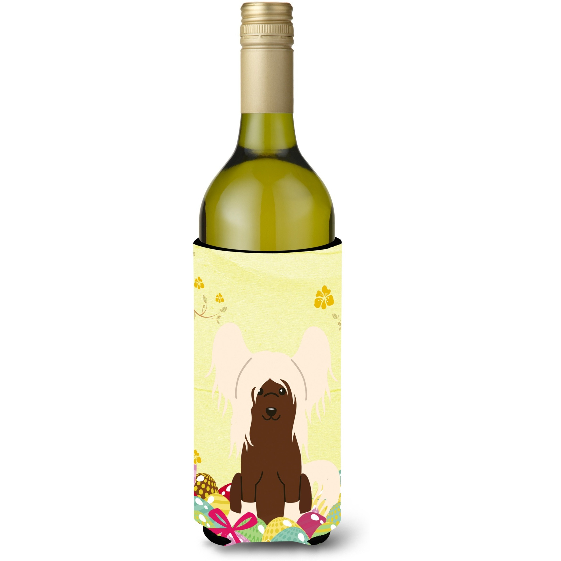 &quotCaroline's Treasures BB6113LITERK Easter Chinese Crested Cream Wine Bottle Beverage Insulator Hugger, 750ml, Multicolor"