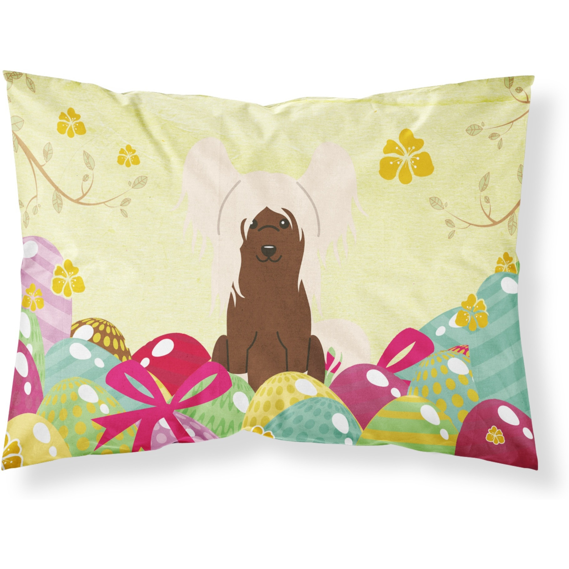 Easter Eggs Chinese Crested Cream Fabric Standard Pillowcase