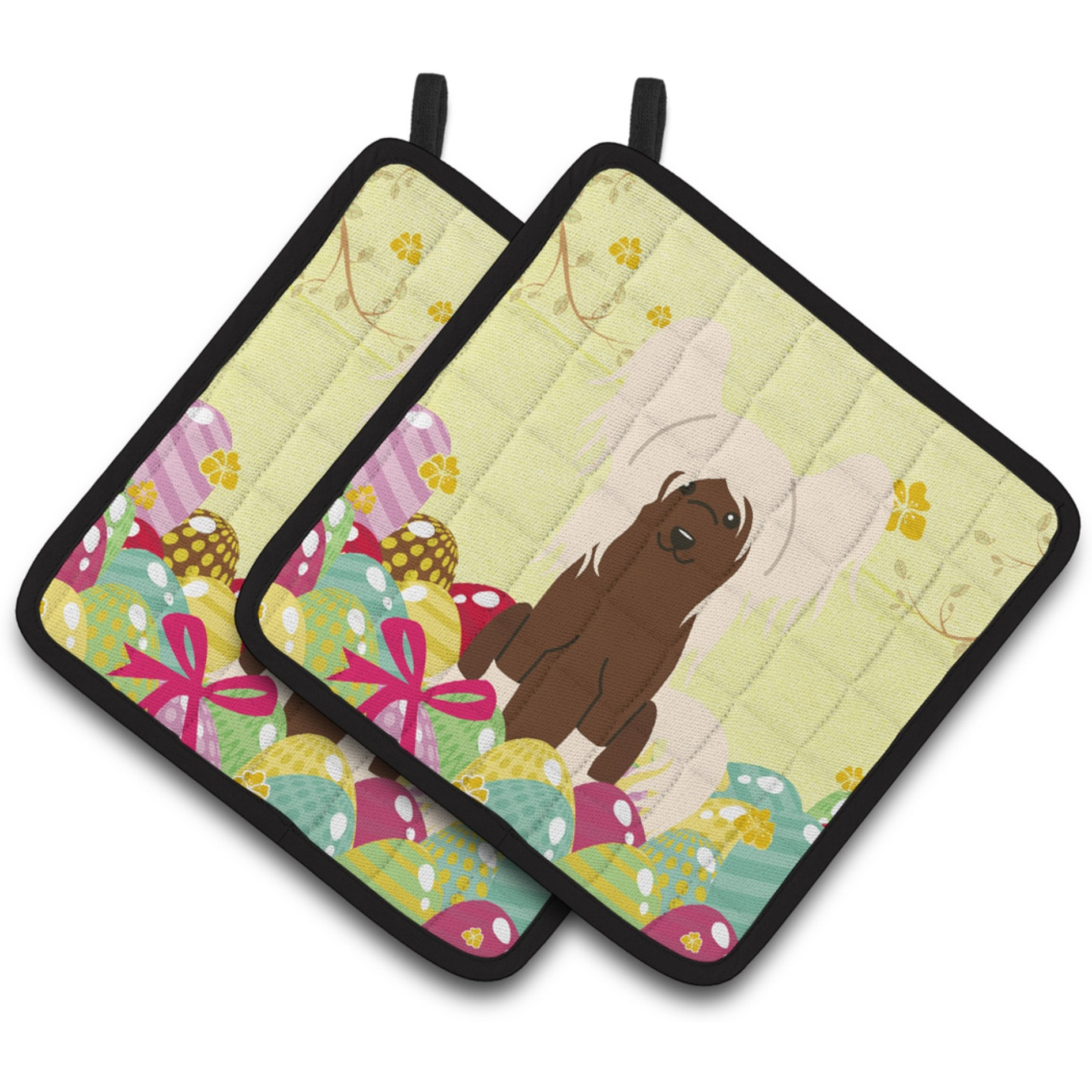 &quotCaroline's Treasures Easter Chinese Crested Cream Pair of Pot Holders, 7.5HX7.5W, Multicolor"