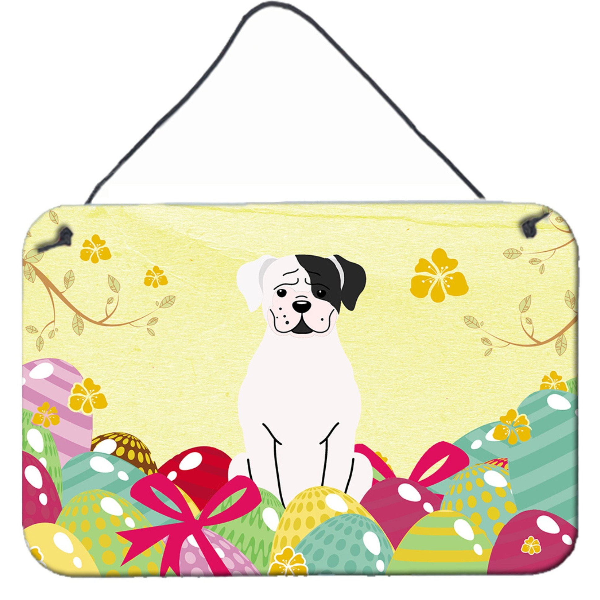 &quotCaroline's Treasures Easter Eggs White Boxer Cooper Metal Print, 8"" H x 12"" W"