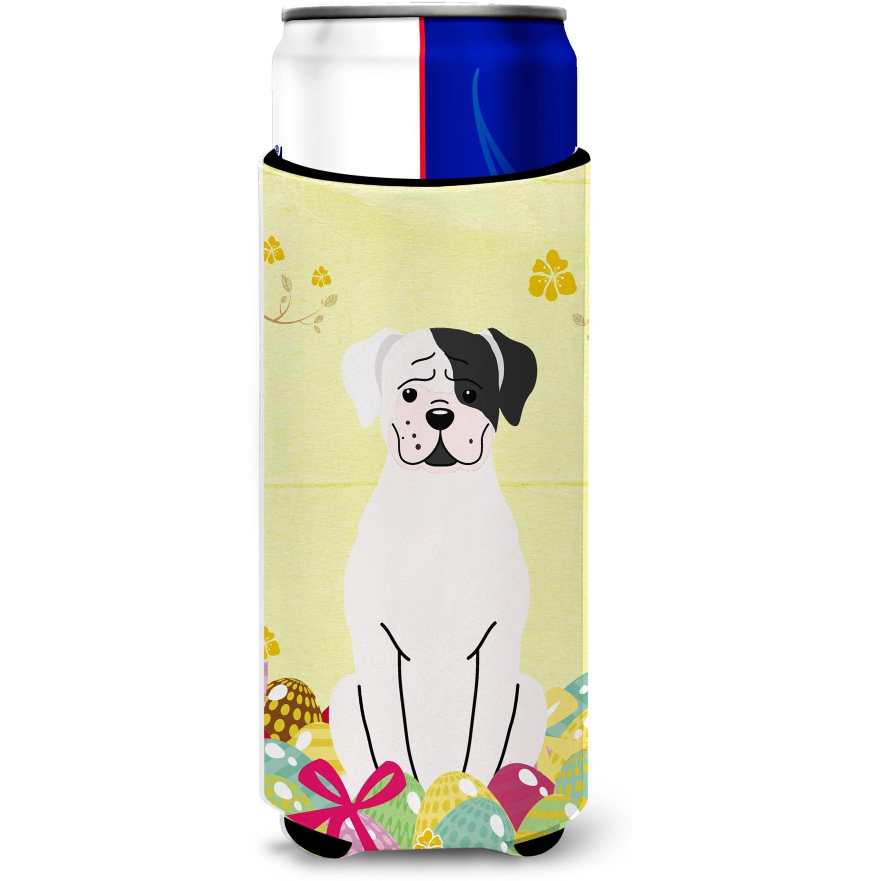 &quotCaroline's Treasures Easter Eggs White Boxer Cooper Michelob Ultra Hugger For Slim Cans, Slim Can, Multicolor"