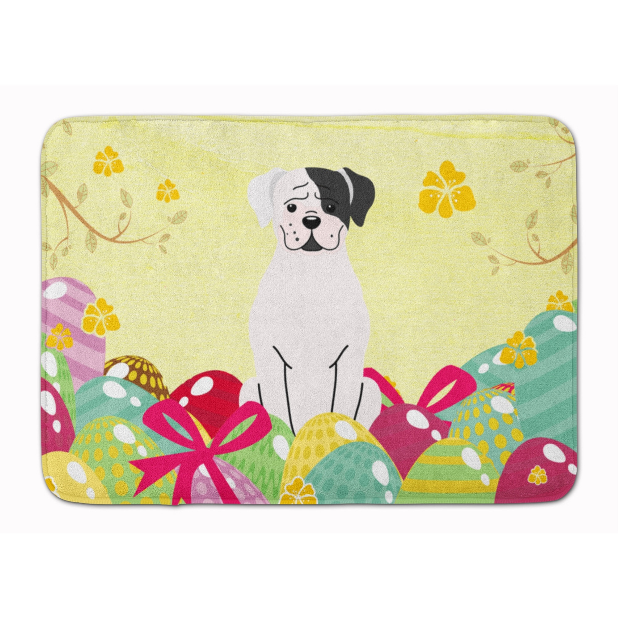Caroline's Treasures Easter Eggs White Boxer Cooper Machine Washable Memory Foam Mat doormats