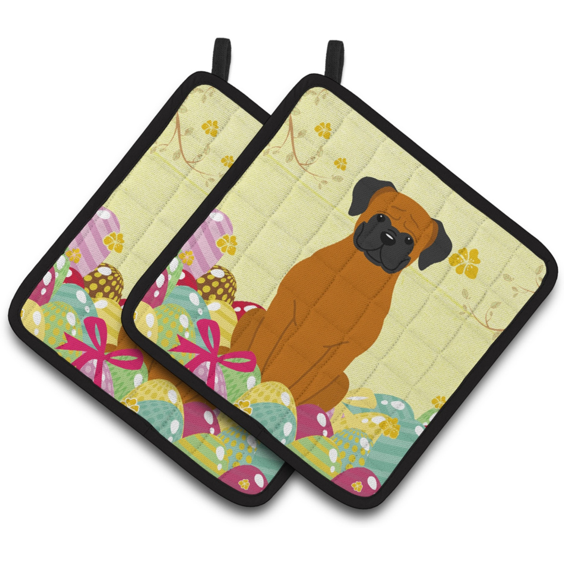 &quotCaroline's Treasures Easter Eggs Fawn Boxer Pair of Pot Holders, 7.5HX7.5W, Multicolor"