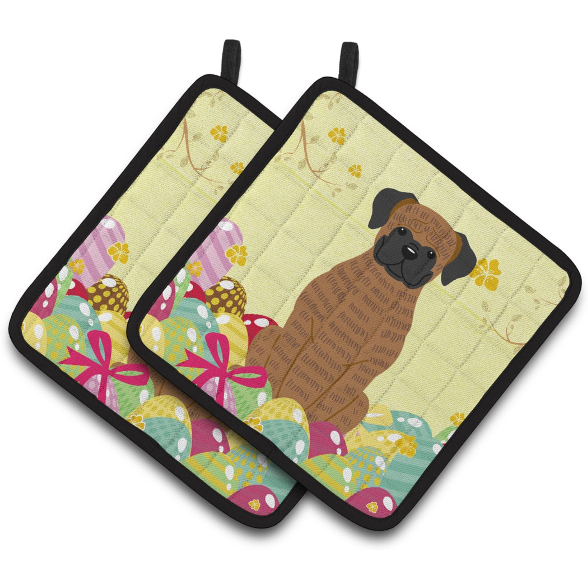 &quotCaroline's Treasures Easter Eggs Brindle Boxer Pair of Pot Holders, 7.5HX7.5W, Multicolor"