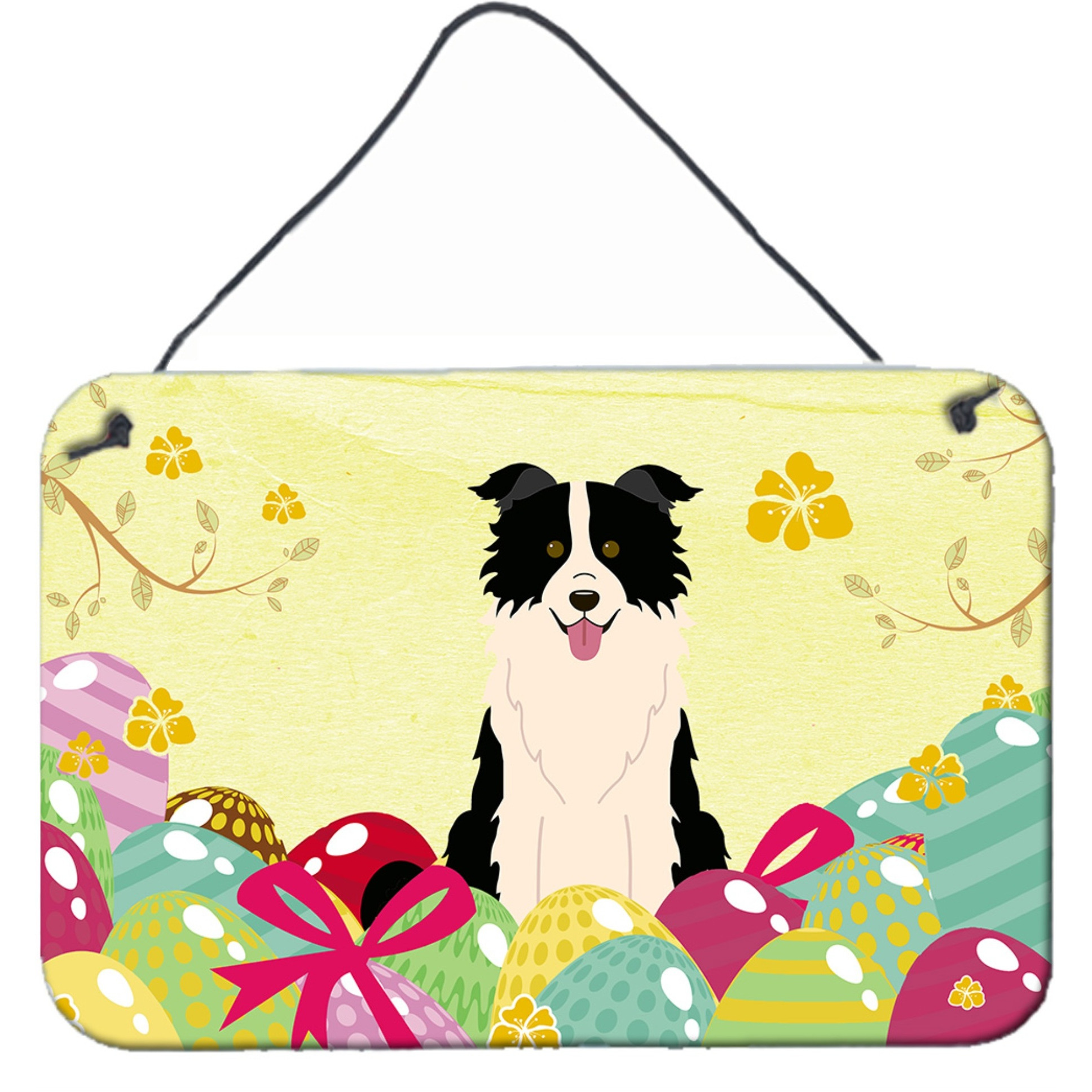 &quotCaroline's Treasures Easter Eggs Border Collie Black White Metal Print, 8"&quotH x 12"&quotW, Multicolor"