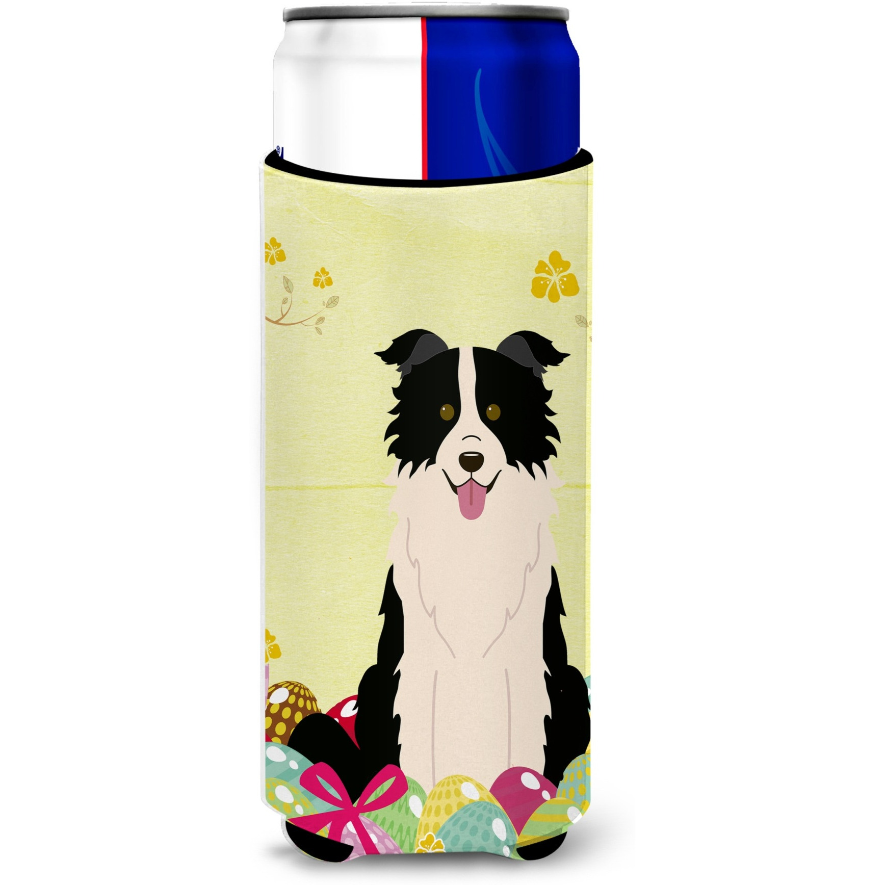 &quotCaroline's Treasures Easter Border Collie black White Michelob Ultra Hugger For Slim Cans, Slim Can, Multicolor"
