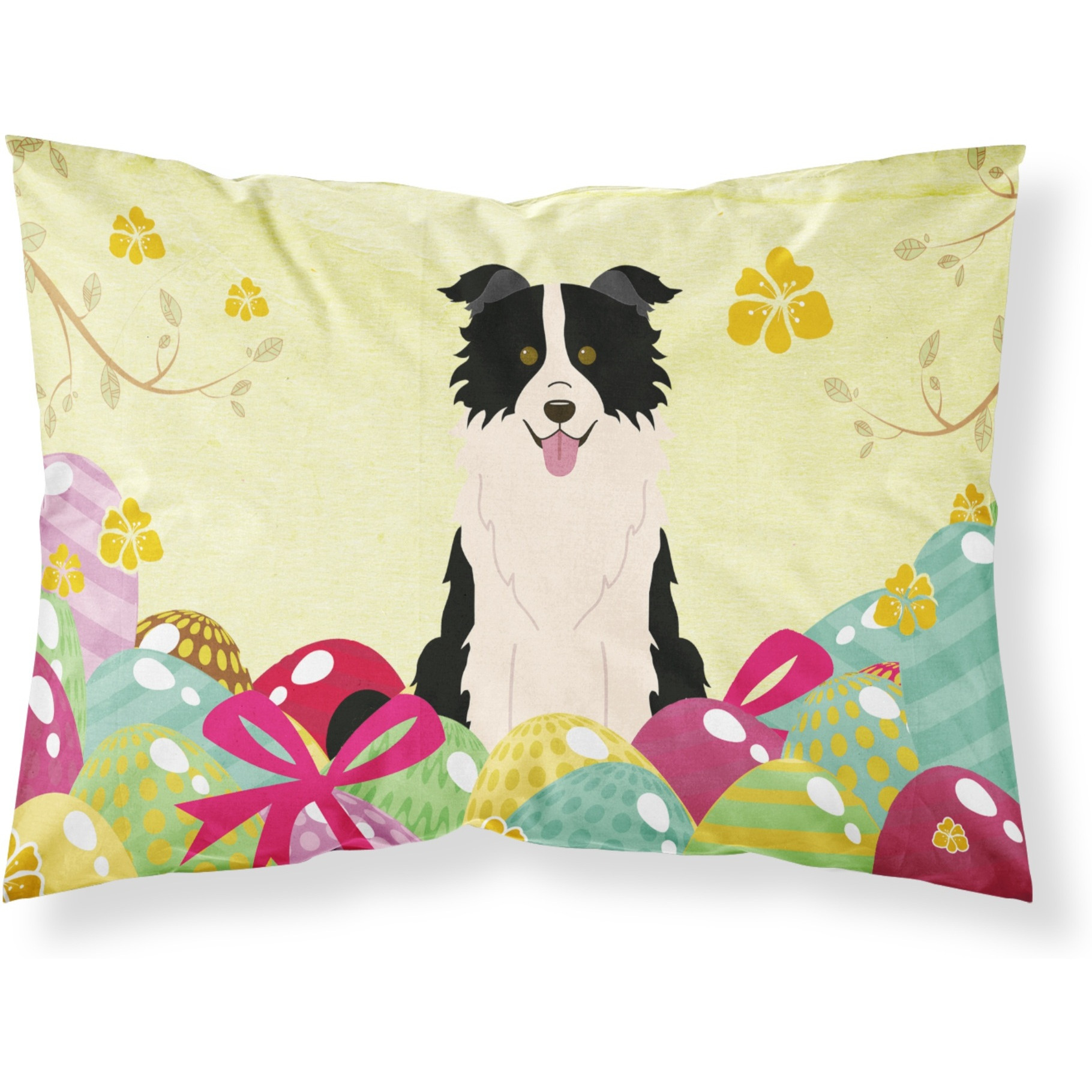 Easter Eggs Border Collie Black White Fabric Standard Pillowcase