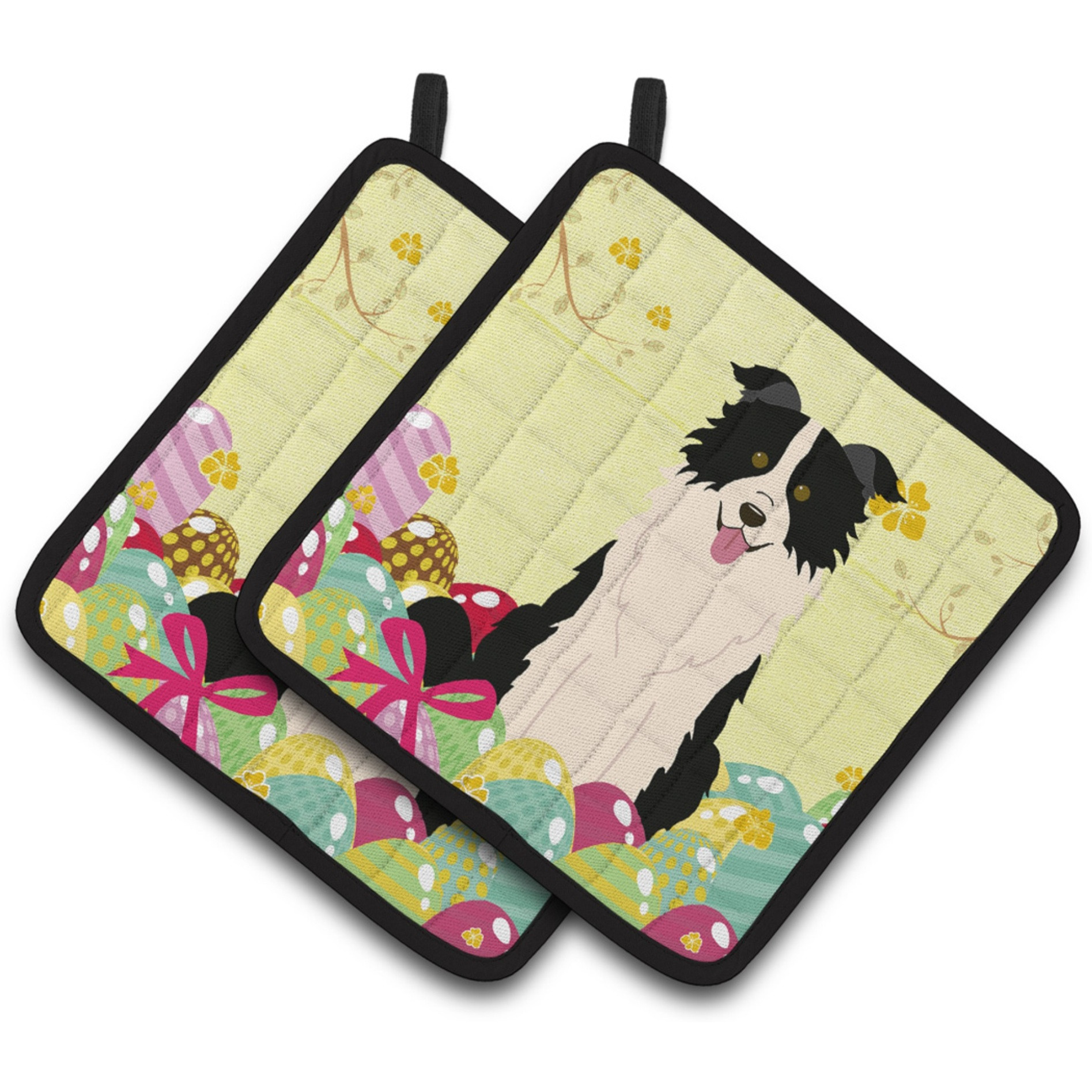 &quotCaroline's Treasures Easter Border Collie black Pair of Pot Holders, 7.5HX7.5W, Multicolor"