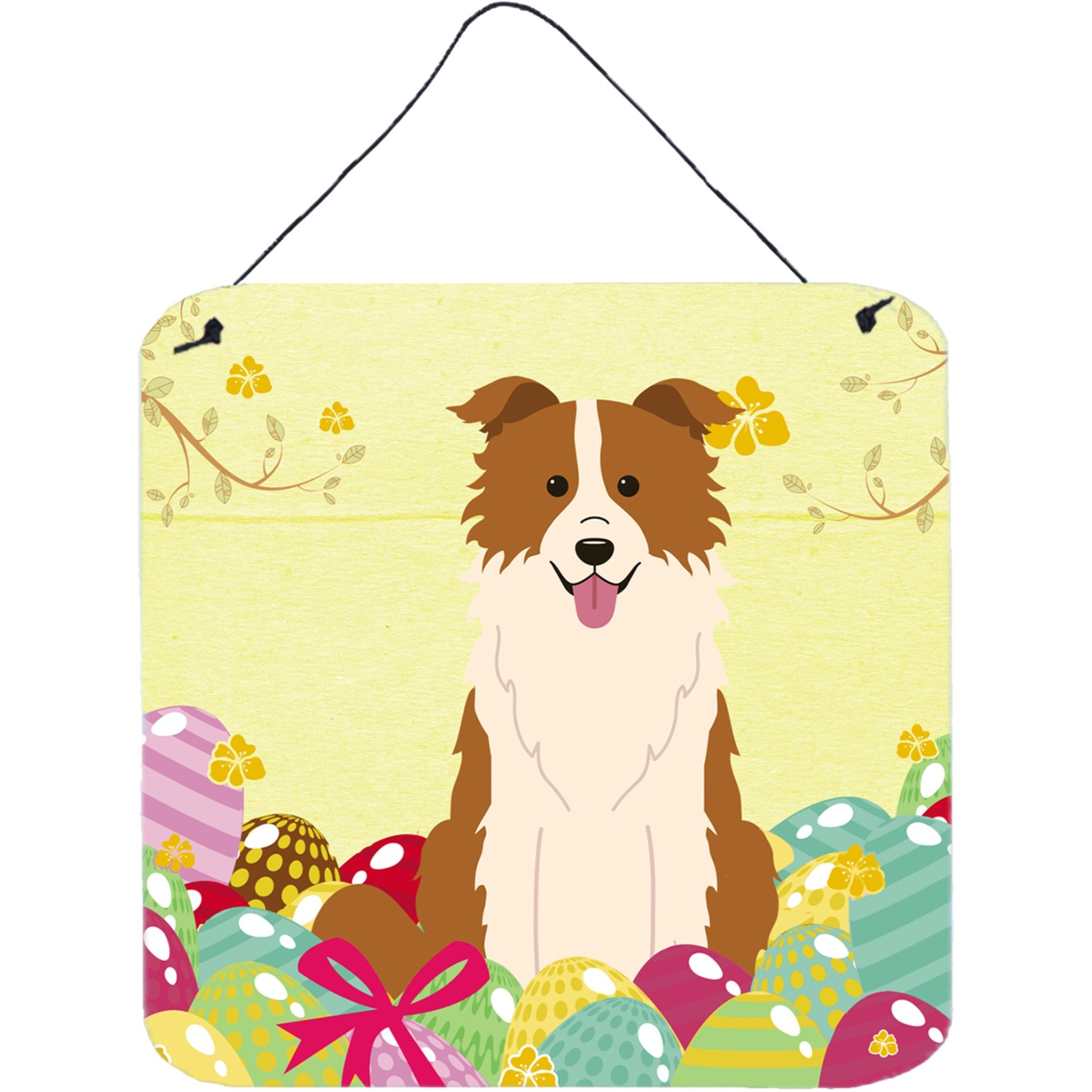 &quotCaroline's Treasures Easter Eggs Border Collie Red White Metal Print, 6 x 6, Multicolor"