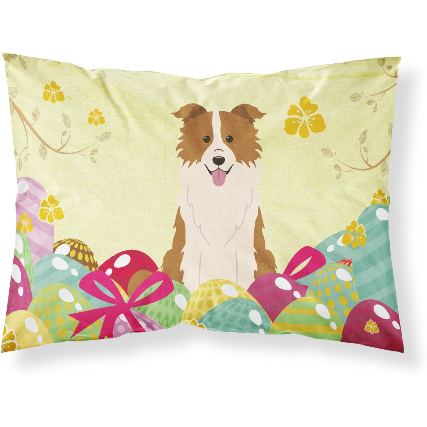 Easter Eggs Border Collie Red White Fabric Standard Pillowcase