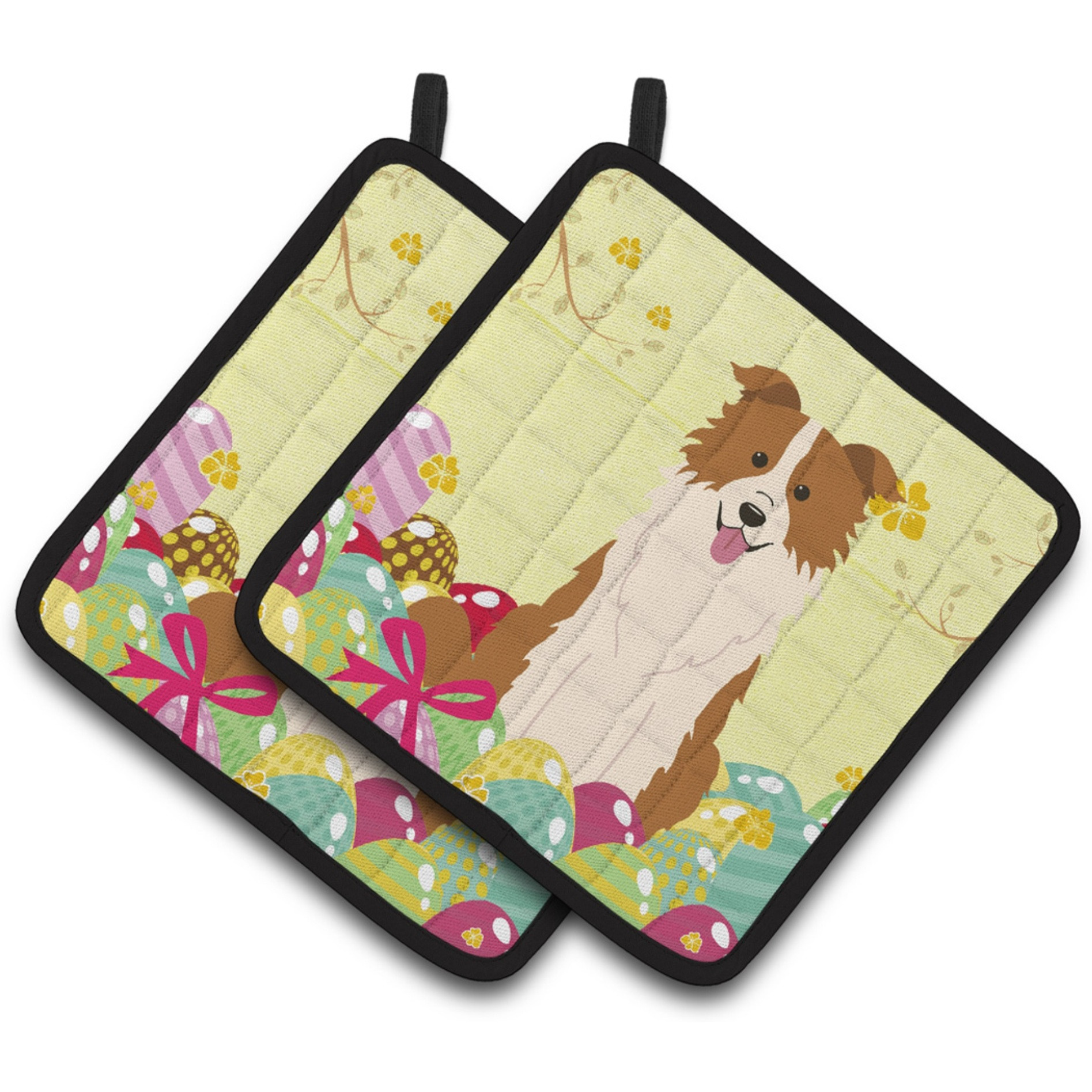 &quotCaroline's Treasures Easter Border Collie Red White Pair of Pot Holders, 7.5HX7.5W, Multicolor"