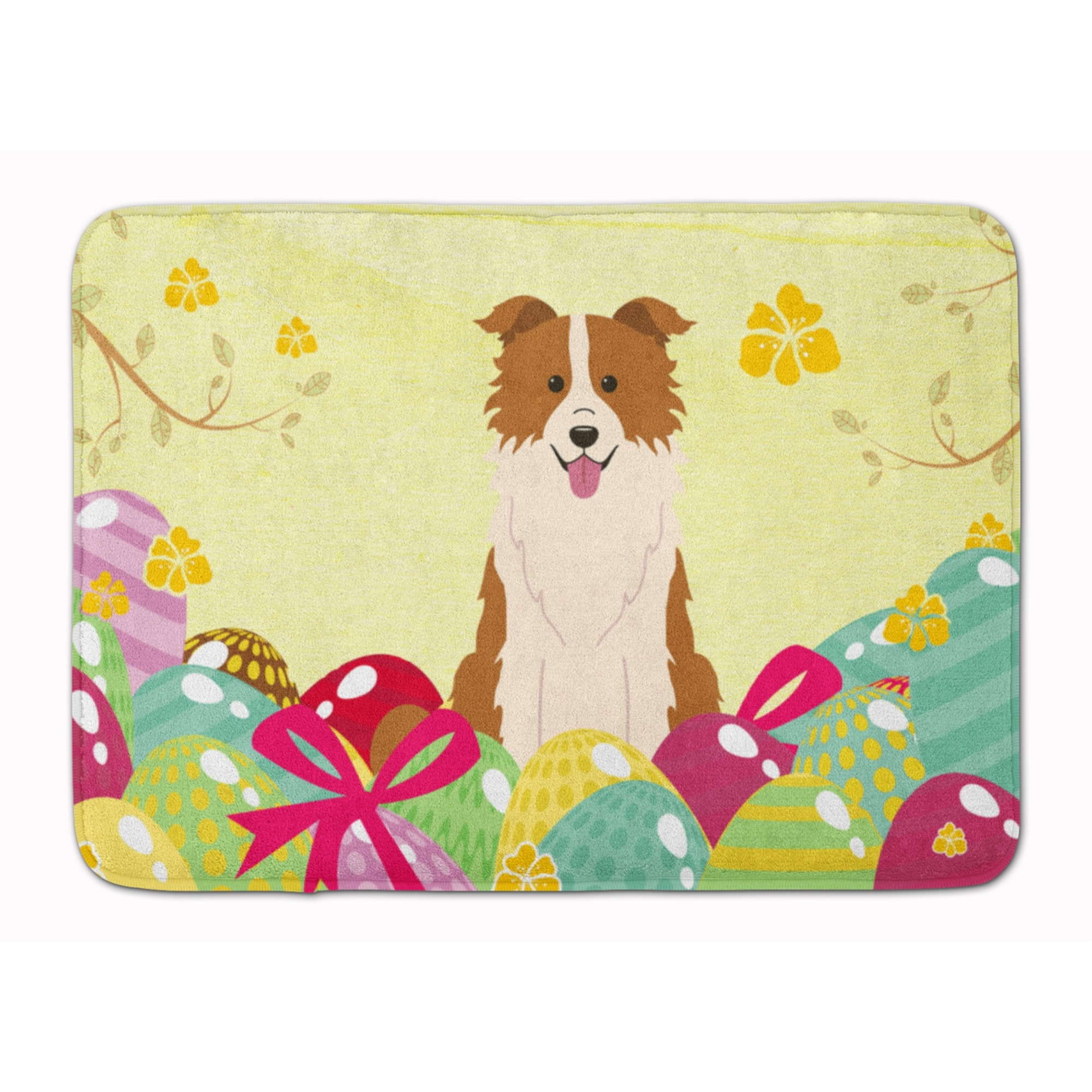 Caroline's Treasures Easter Eggs Border Collie Red White Machine Washable Memory Foam Mat doormats