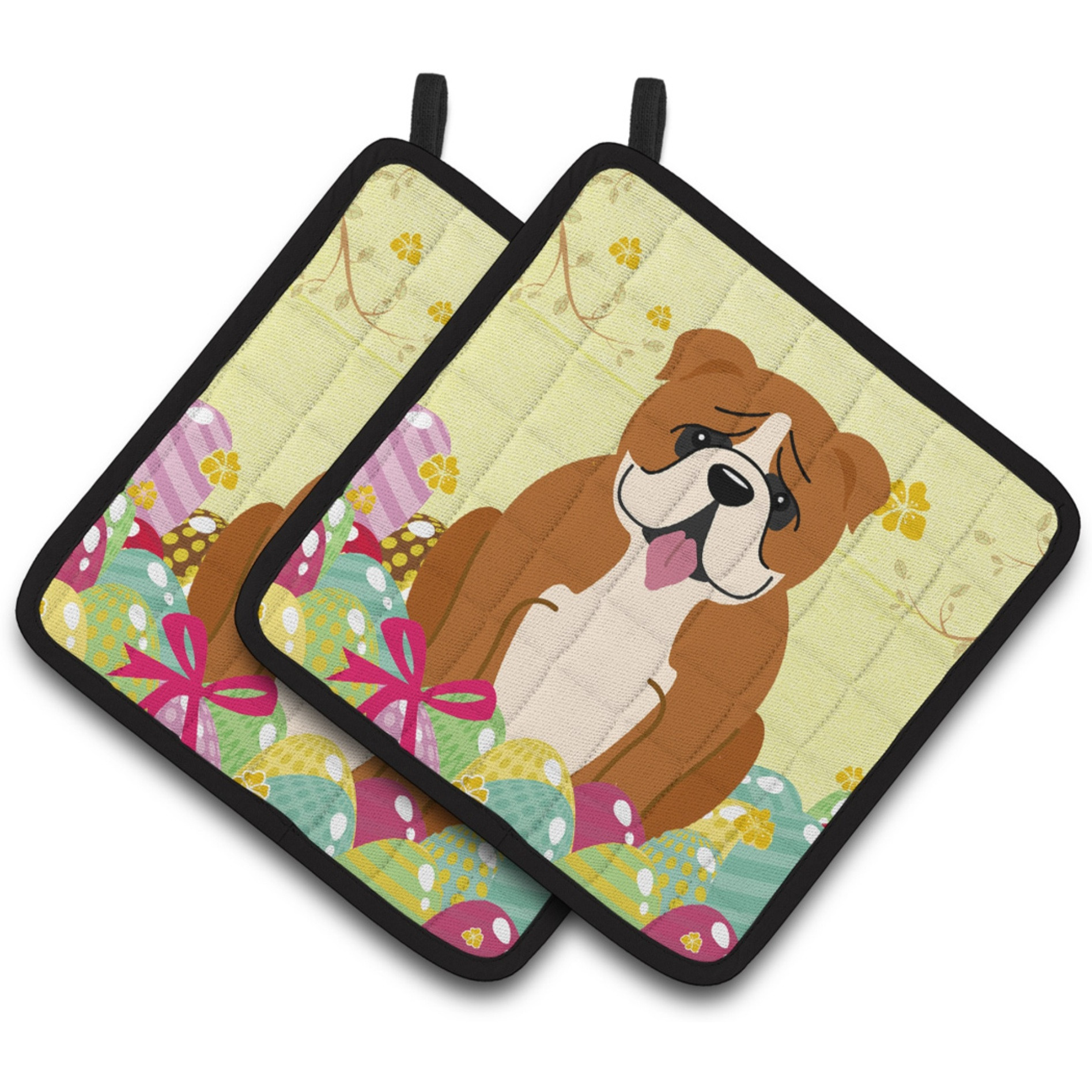 &quotCaroline's Treasures BB6120PTHD Easter English Bulldog Red Pair of Pot Holders, 7.5"" x 7.5"", Multicolor"