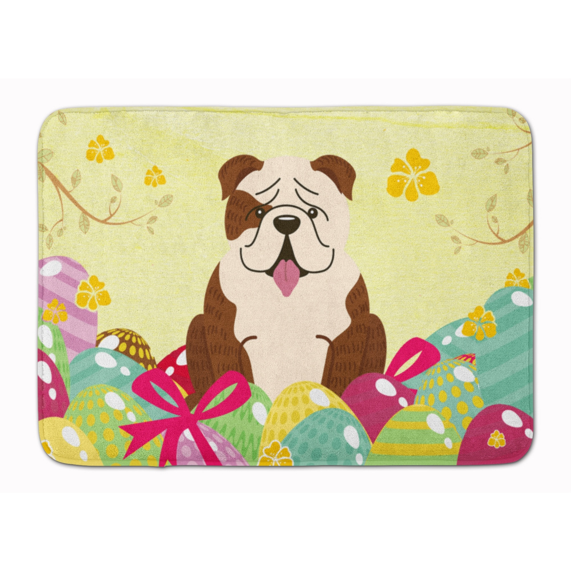 Caroline's Treasures Easter Eggs English Bulldog Brindle White Machine Washable Memory Foam Mat doormats