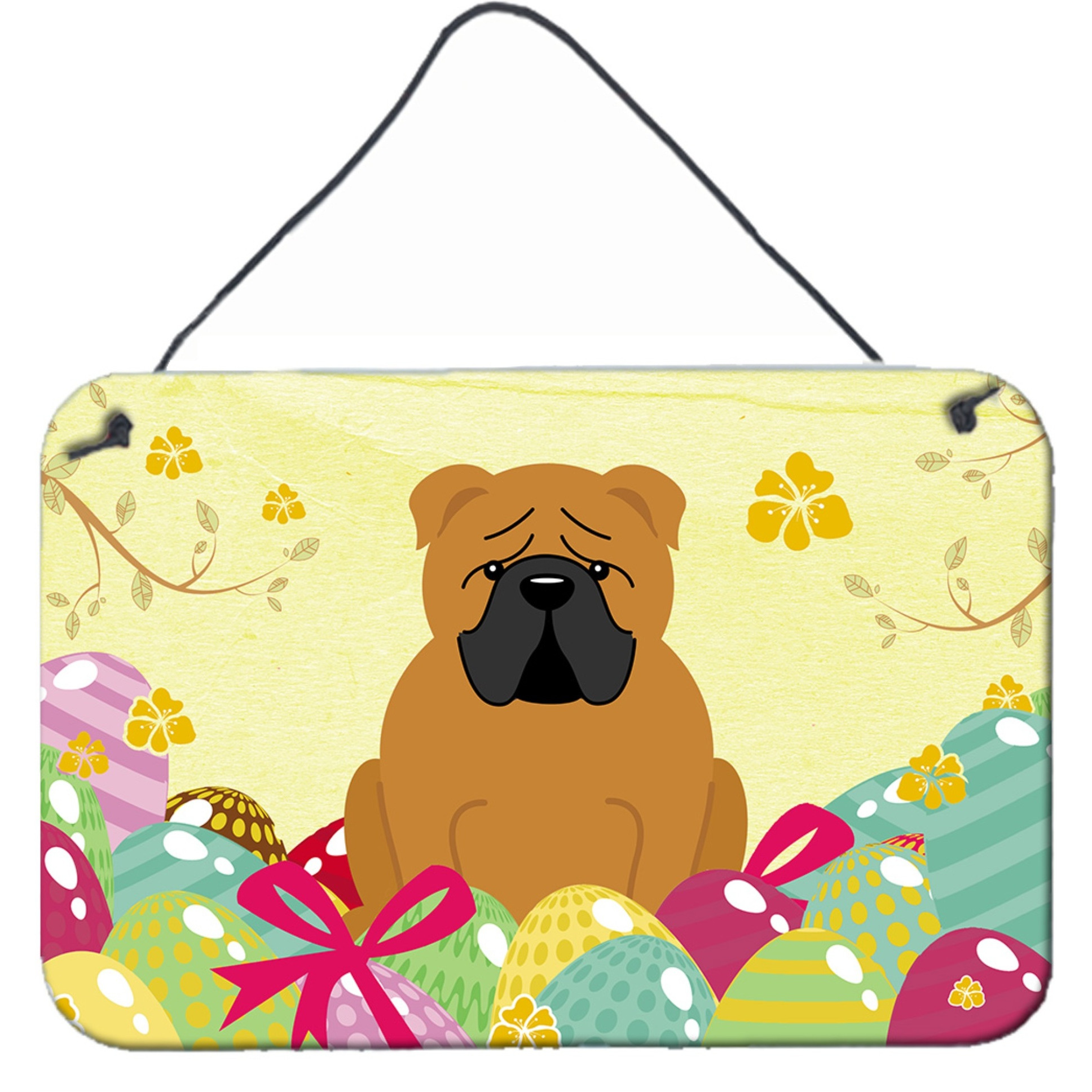 &quotCaroline's Treasures Easter Eggs English Bulldog Red Metal Print, 8"&quotH x 12"&quotW, Multicolor"