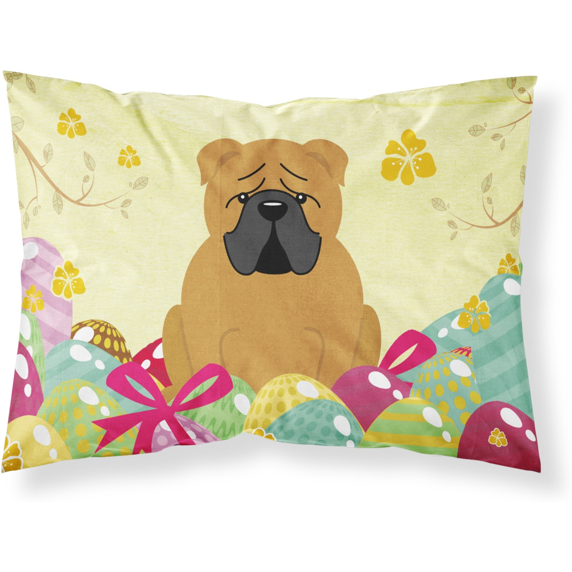 Easter Eggs English Bulldog Red Fabric Standard Pillowcase