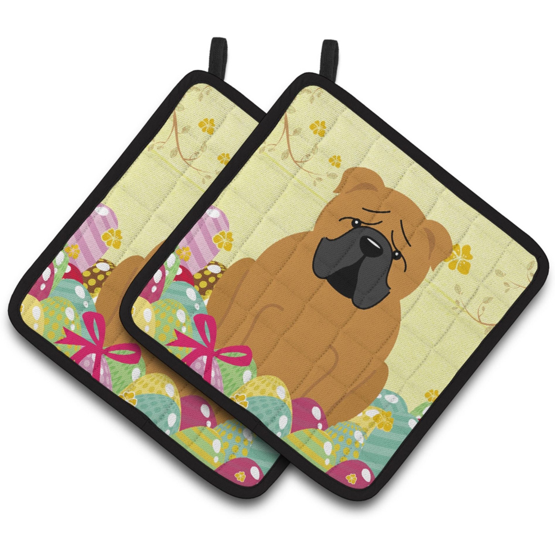 &quotCaroline's Treasures BB6122PTHD Easter English Bulldog Red Pair of Pot Holders, 7.5"" x 7.5"", Multicolor"