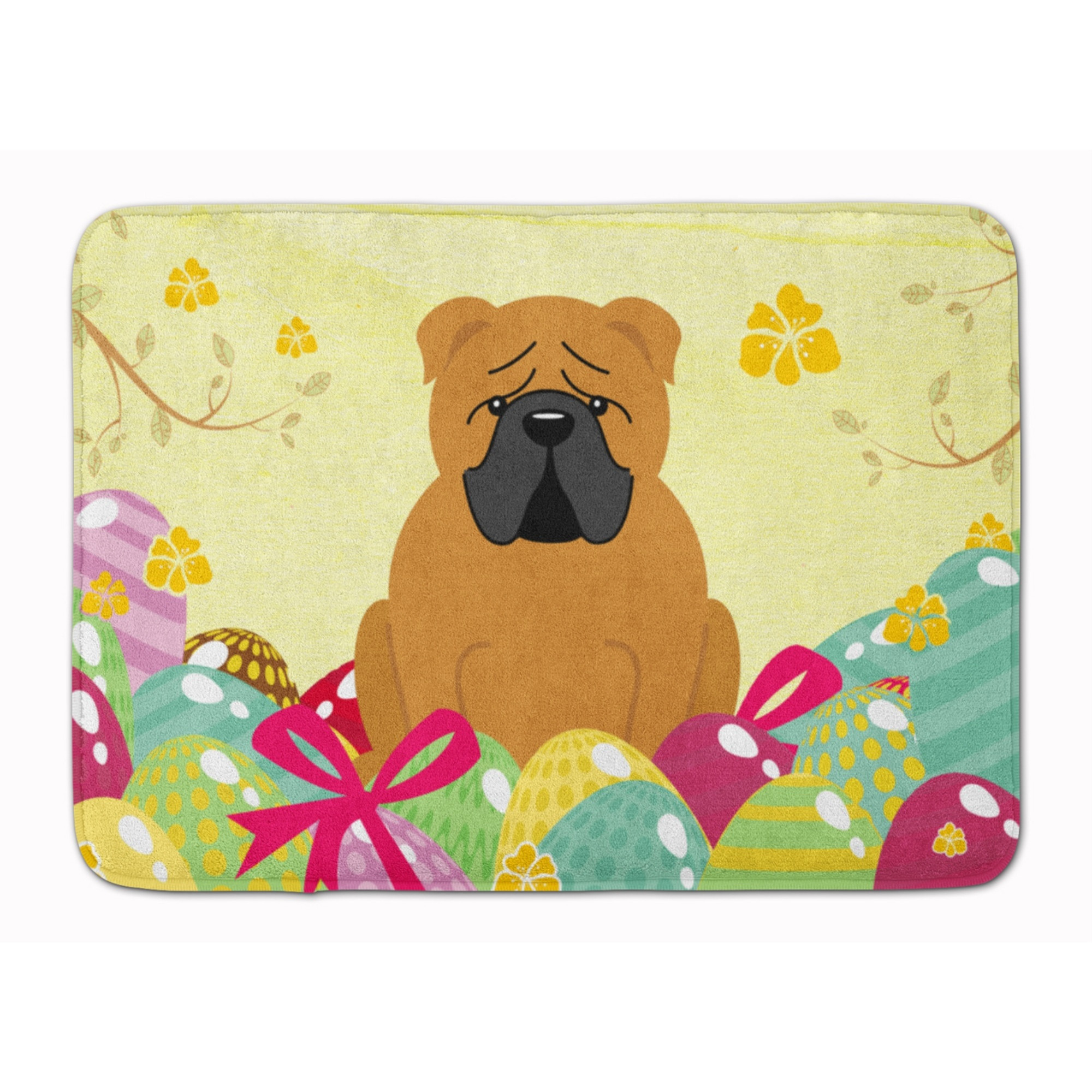 &quotCaroline's Treasures Easter Eggs English Bulldog Red Machine Washable Memory Foam Mat doormats, Multicolor"