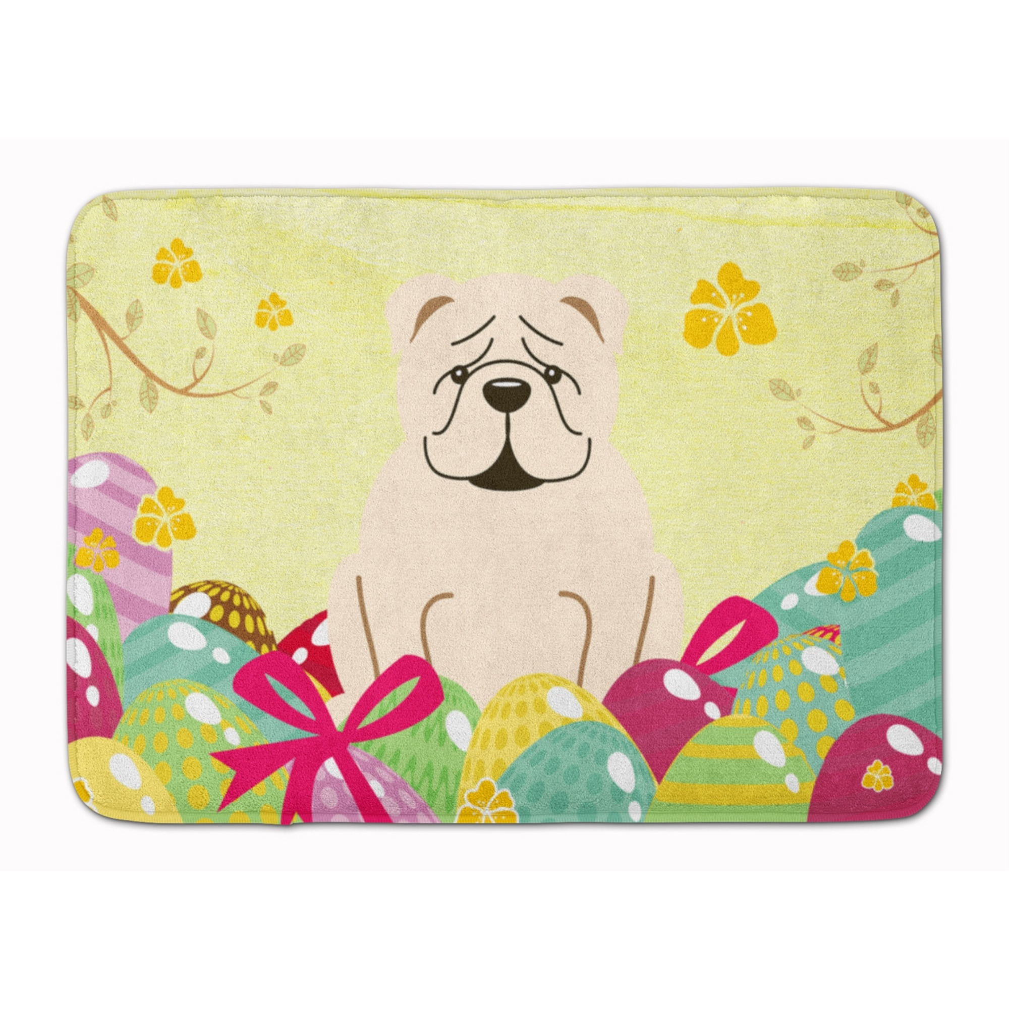 Caroline's Treasures Easter Eggs English Bulldog White Machine Washable Memory Foam Mat doormats