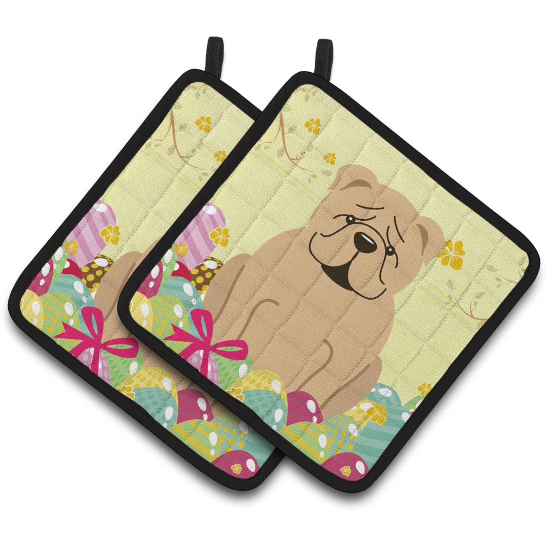 &quotCaroline's Treasures BB6124PTHD Easter English Bulldog Fawn Pair of Pot Holders, 7.5"" x 7.5"", Multicolor"