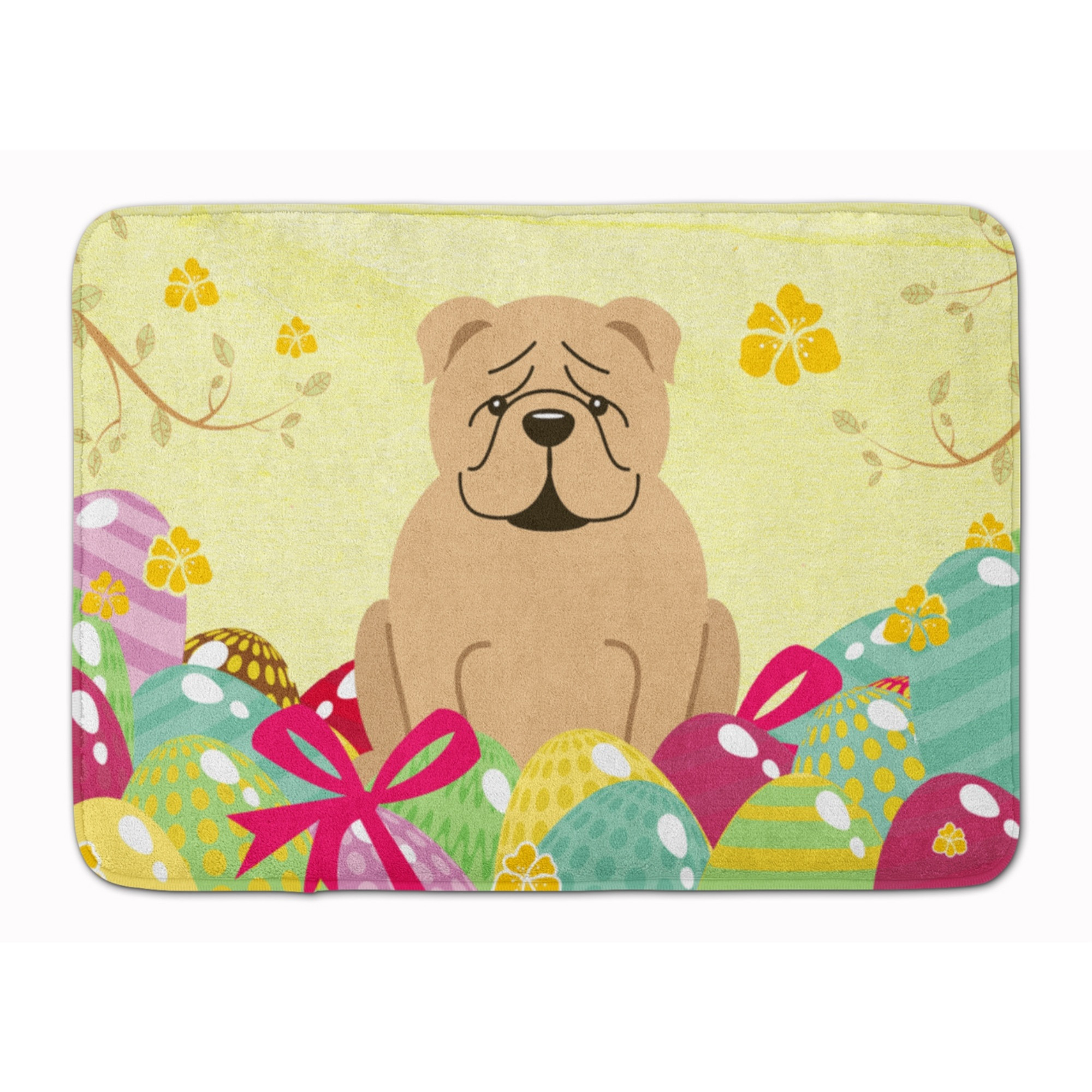 &quotCaroline's Treasures Easter Eggs English Bulldog Fawn Machine Washable Memory Foam Mat doormats, Multicolor"