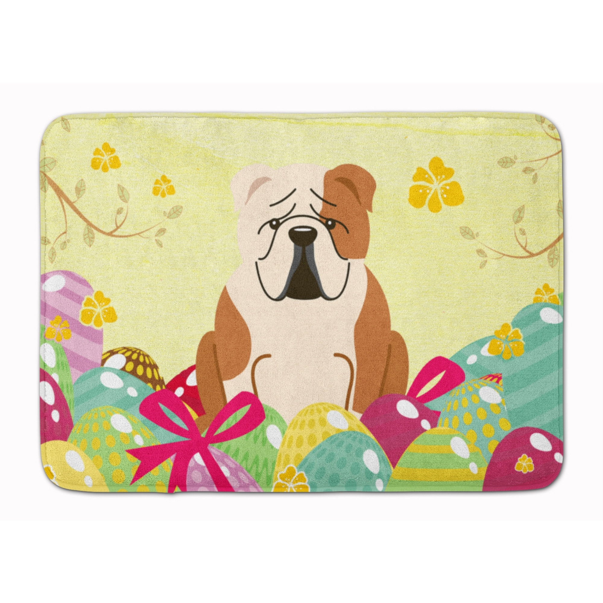 Caroline's Treasures Easter Eggs English Bulldog Fawn White Machine Washable Memory Foam Mat doormats