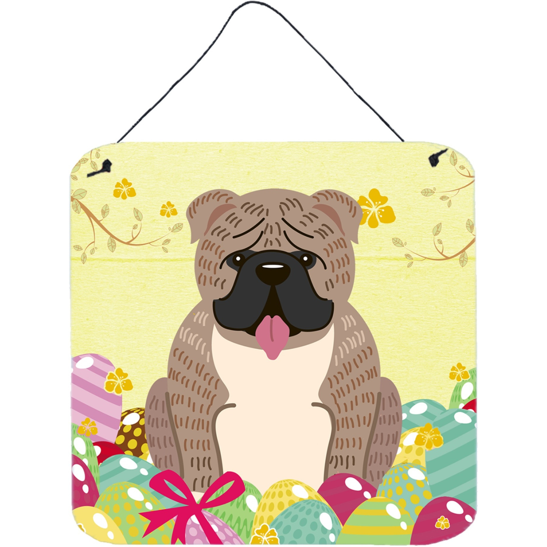 &quotCaroline's Treasures Eggs Easter English Bulldog Grey Brindle Metal Print, 6 x 6, Multicolor"