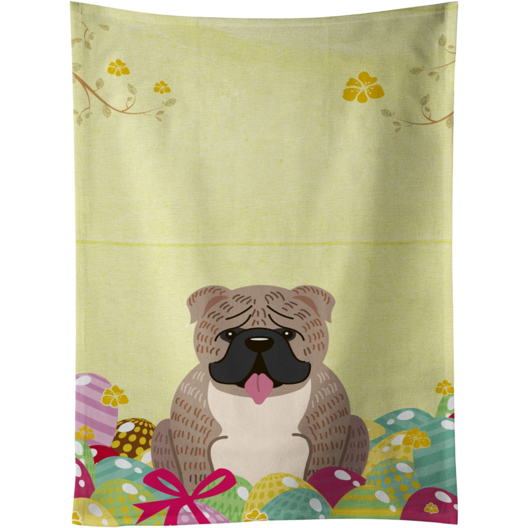 &quotCaroline's Treasures Easter Eggs English Bulldog Grey Brindle Kitchen Towel, Multicolor, 25"" x 15"""