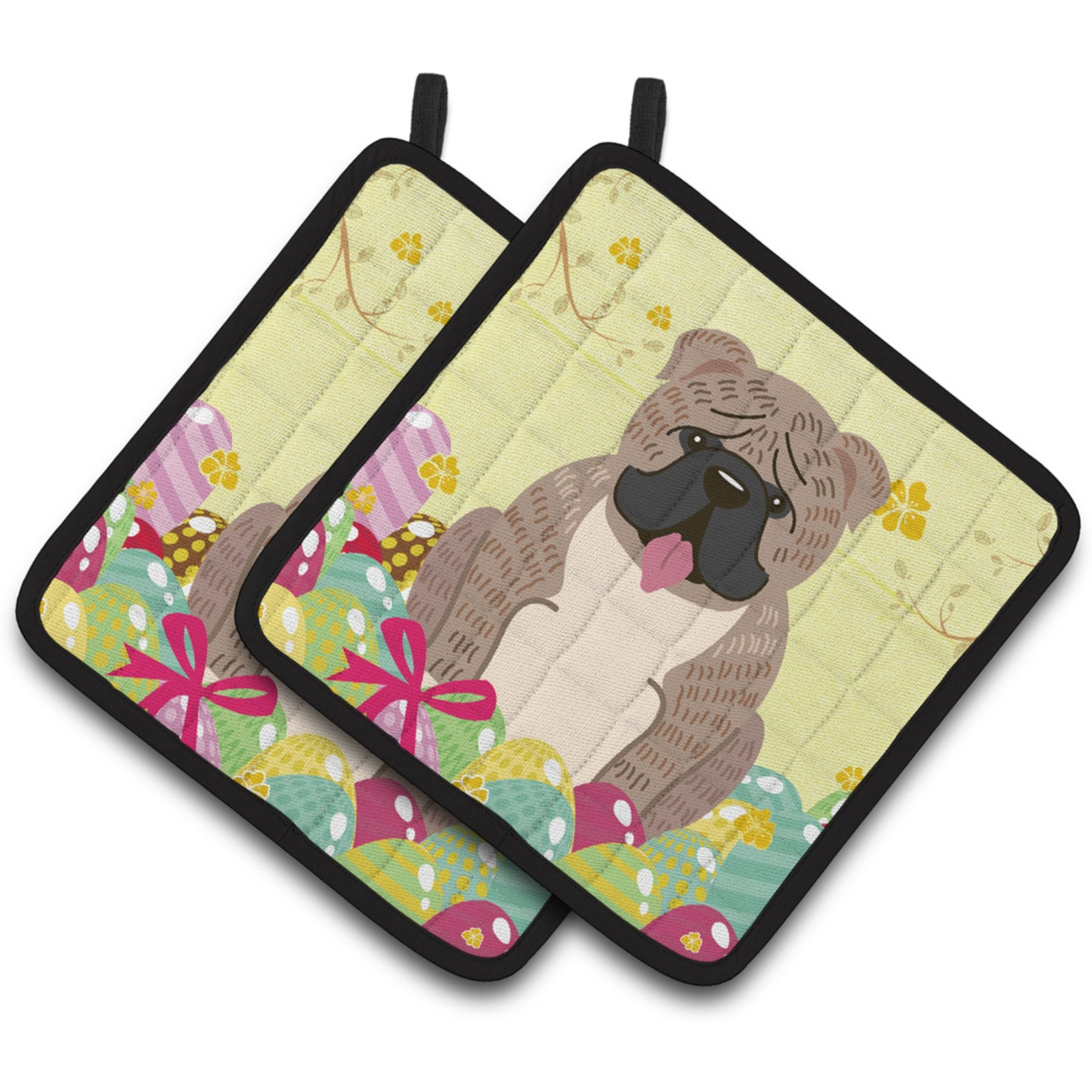&quotCaroline's Treasures Easter English Bulldog Pair of Pot Holders, 7.5HX7.5W, Multicolor"