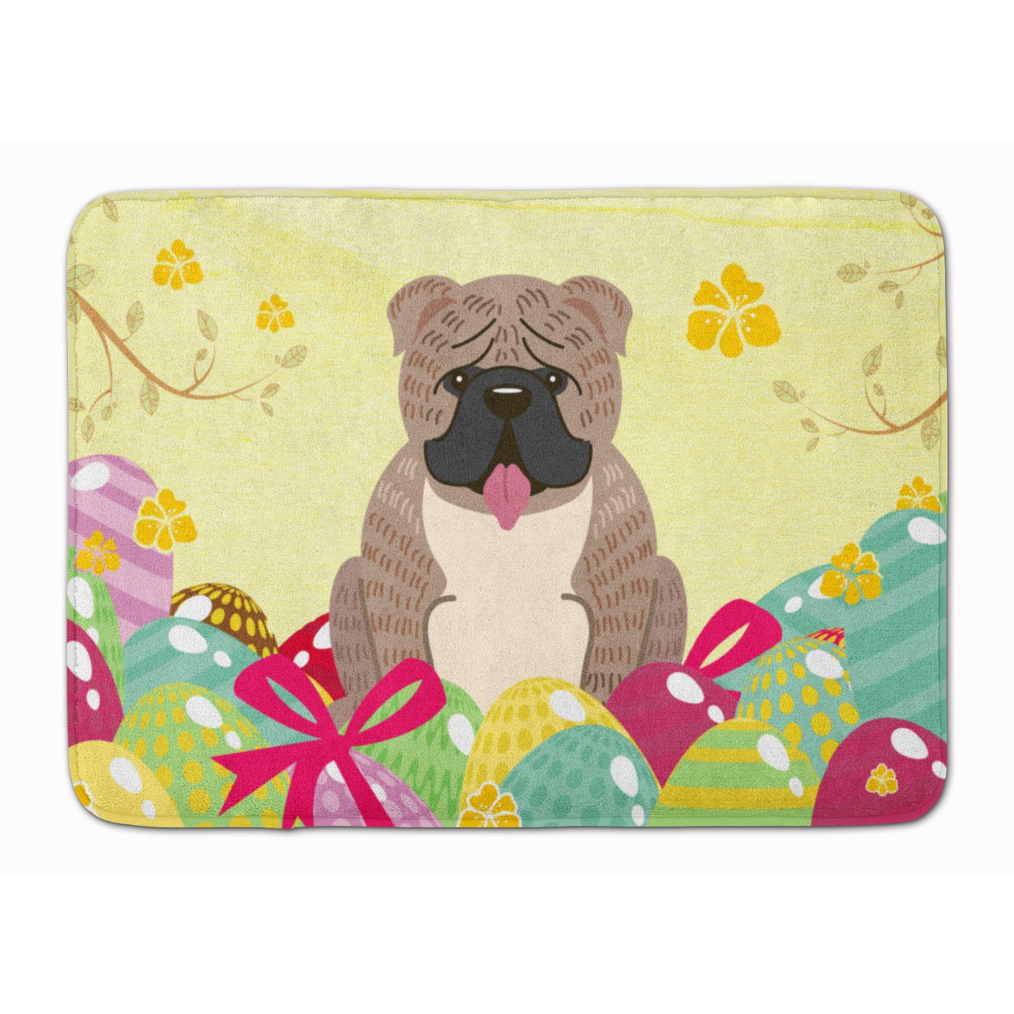 &quotCaroline's Treasures Easter Eggs English Bulldog Grey Brindle Machine Washable Memory Foam Mat doormats, Multicolor"