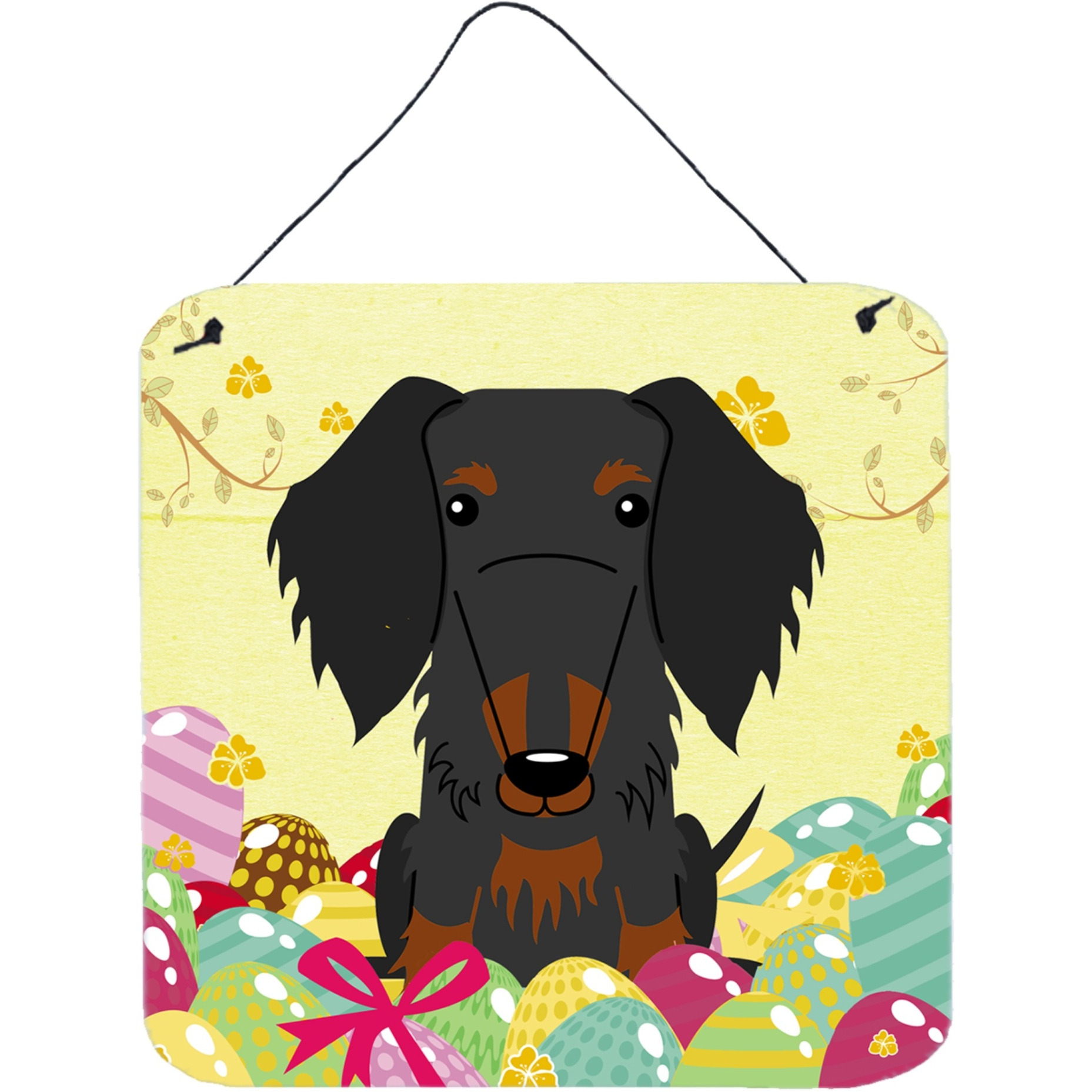 &quotCaroline's Treasures Eggs Easter Wire Haired Dachshund Black Tan Metal Print, 6 x 6, Multicolor"