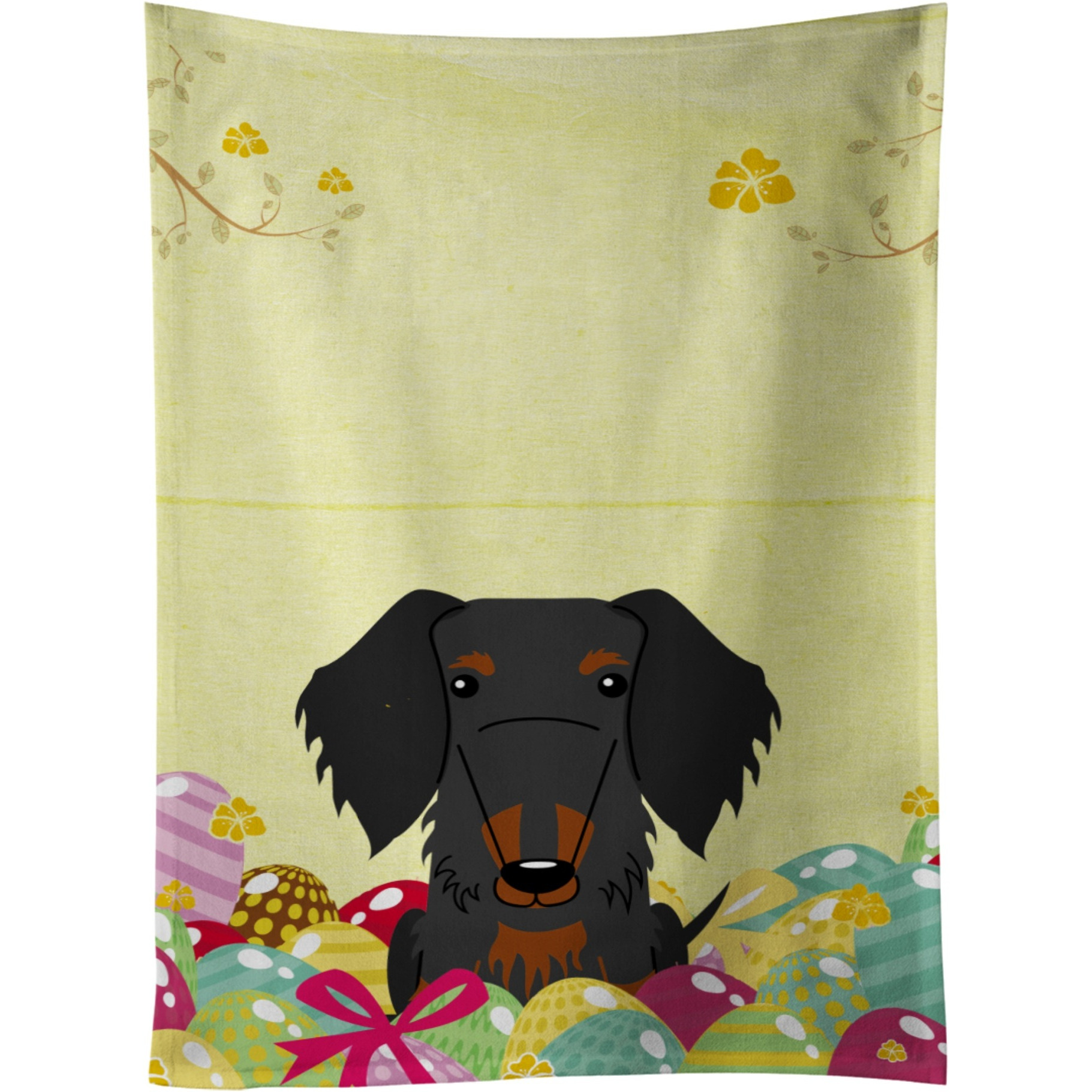 &quotCaroline's Treasures Easter Eggs Wire Haired Dachshund Black Tan Kitchen Towel, Multicolor, 25"" x 15"""
