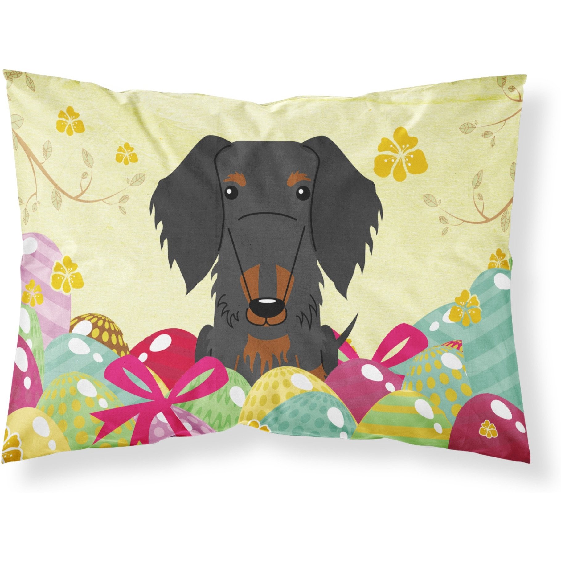 Easter Eggs Wire Haired Dachshund Black Tan Fabric Standard Pillowcase