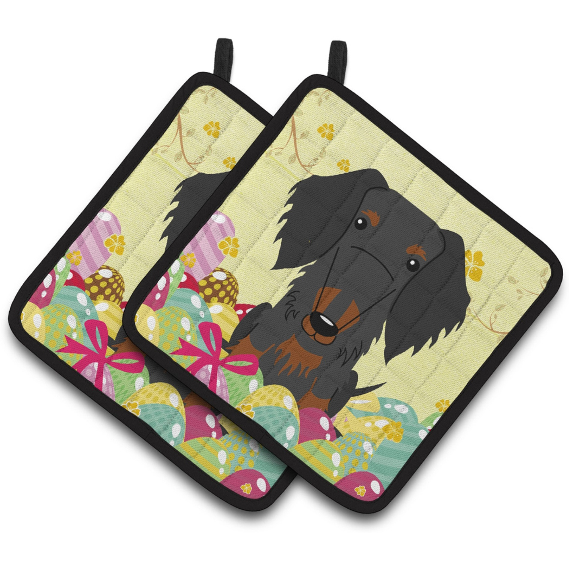 &quotCaroline's Treasures BB6127PTHD Easter Wire Haired Dachshund Pair of Pot Holders, 7.5"" x 7.5"", Multicolor"