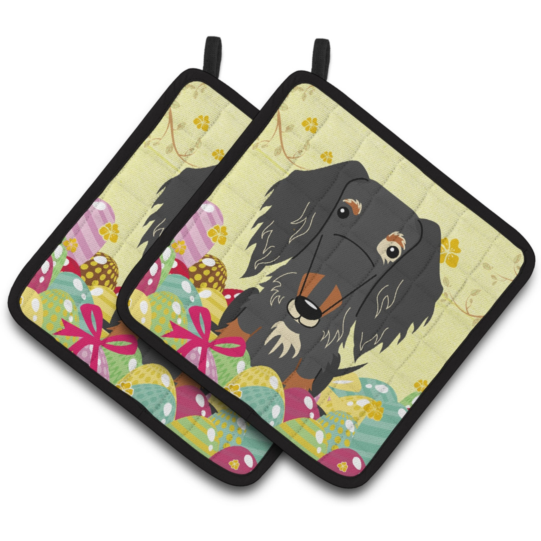 &quotCaroline's Treasures BB6128PTHD Easter Wire Haired Dachshund Pair of Pot Holders, 7.5"" x 7.5"", Multicolor"