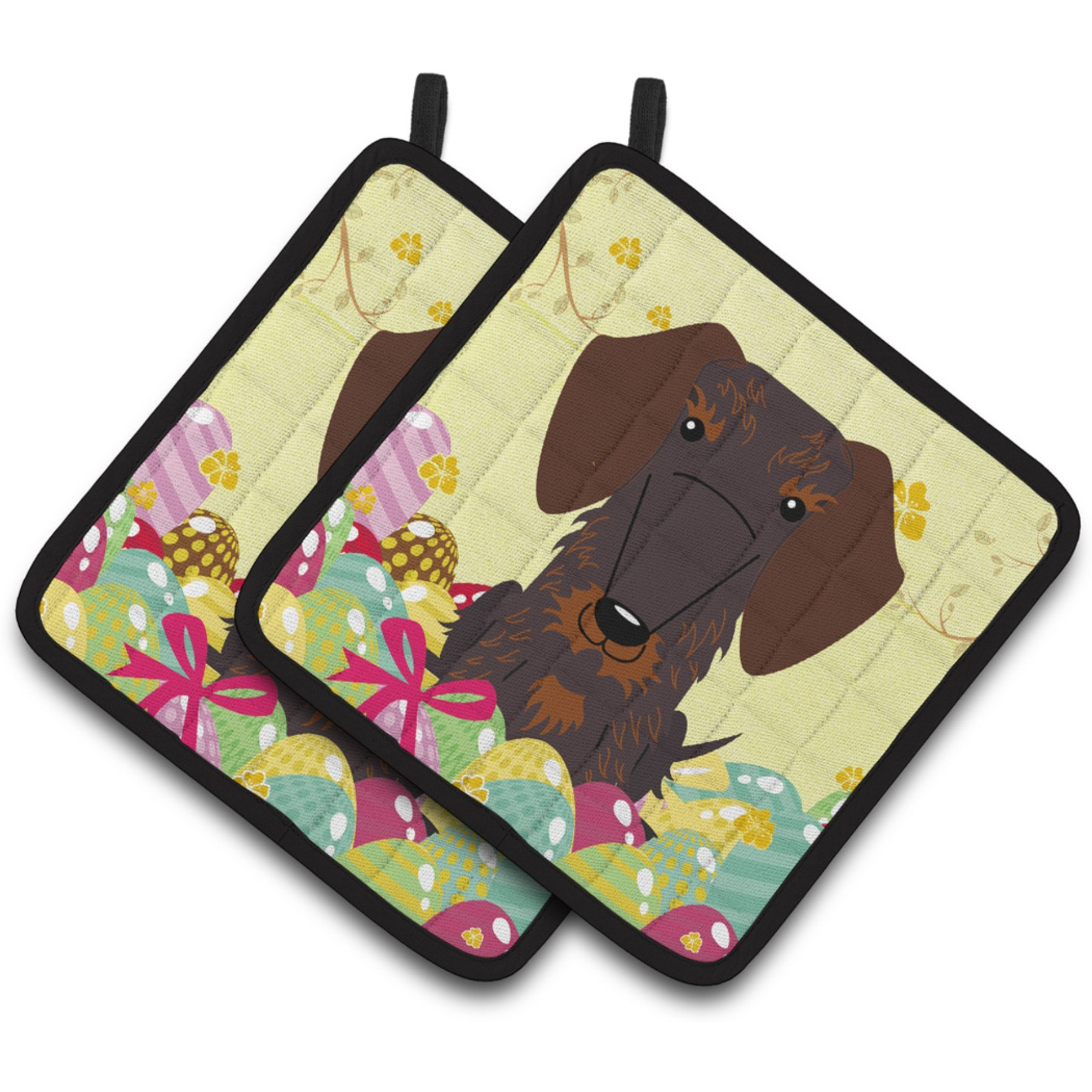 &quotCaroline's Treasures BB6129PTHD Easter Wire Haired Dachshund Pair of Pot Holders, 7.5"" x 7.5"", Multicolor"