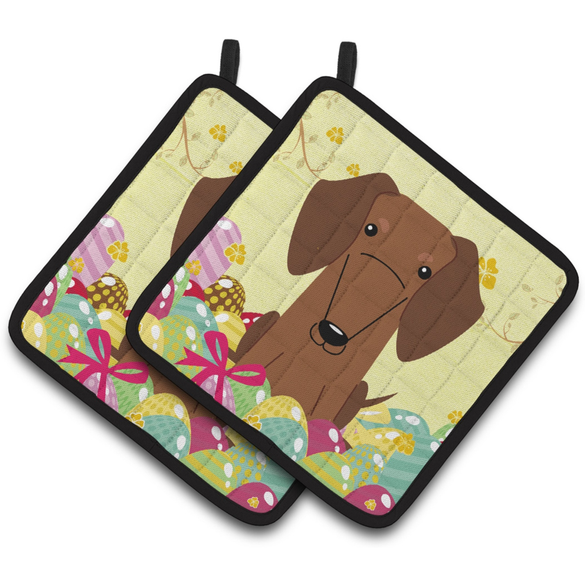 &quotCaroline's Treasures Easter Dachshund Red Brown Pair of Pot Holders, 7.5HX7.5W, Multicolor"
