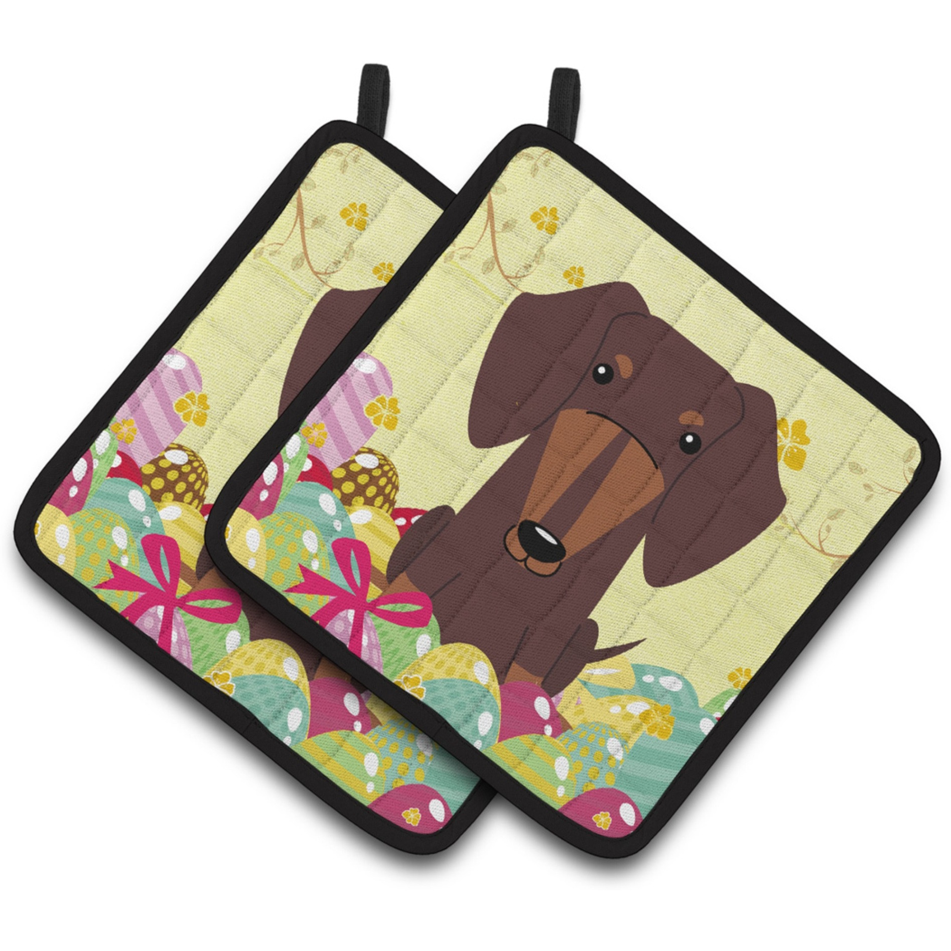 &quotCaroline's Treasures Easter Dachshund Chocolate Pair of Pot Holders, 7.5HX7.5W, Multicolor"