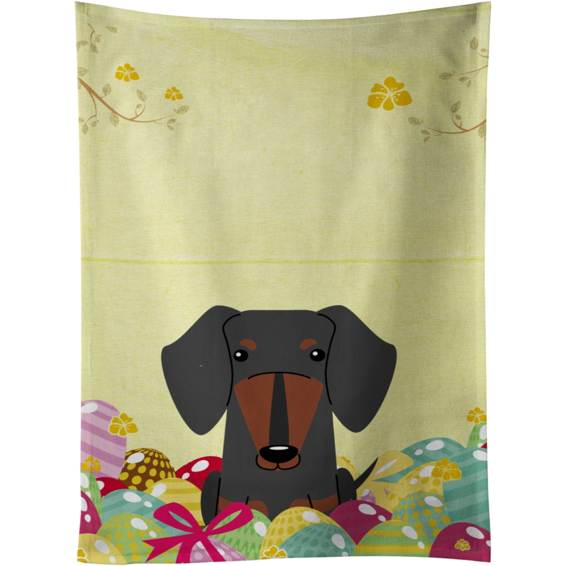 &quotCaroline's Treasures Easter Eggs Dachshund Black Tan Kitchen Towel, Multicolor, 25"" x 15"""