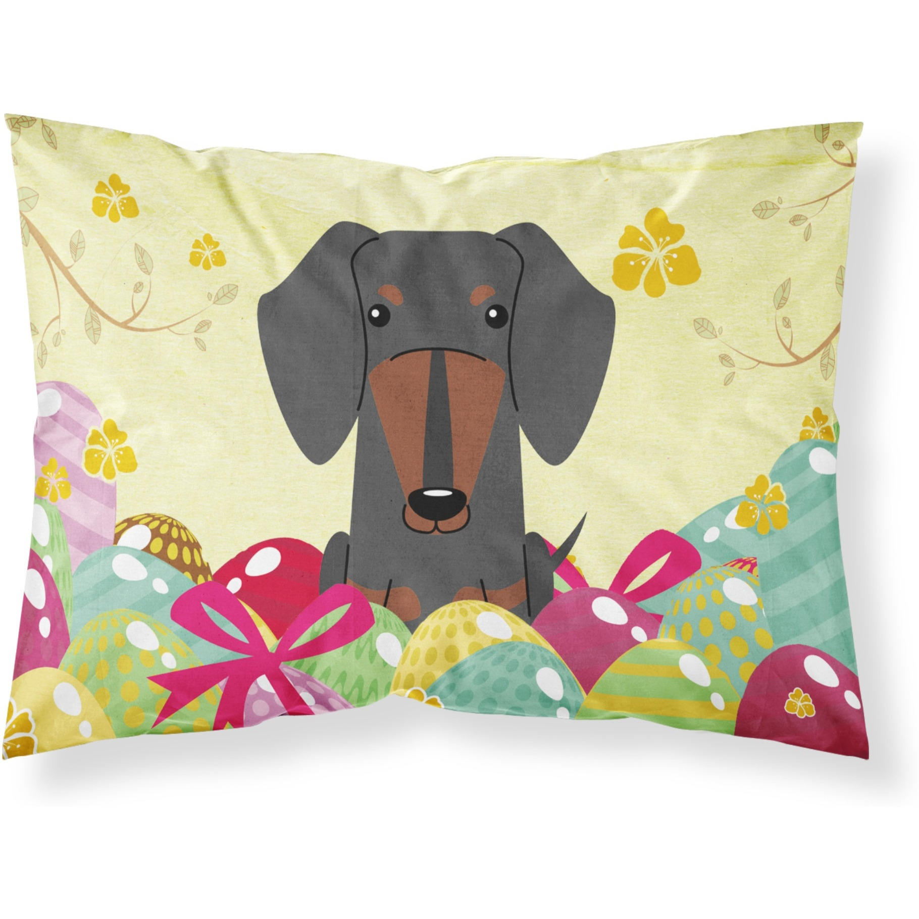 Easter Eggs Dachshund Black Tan Fabric Standard Pillowcase