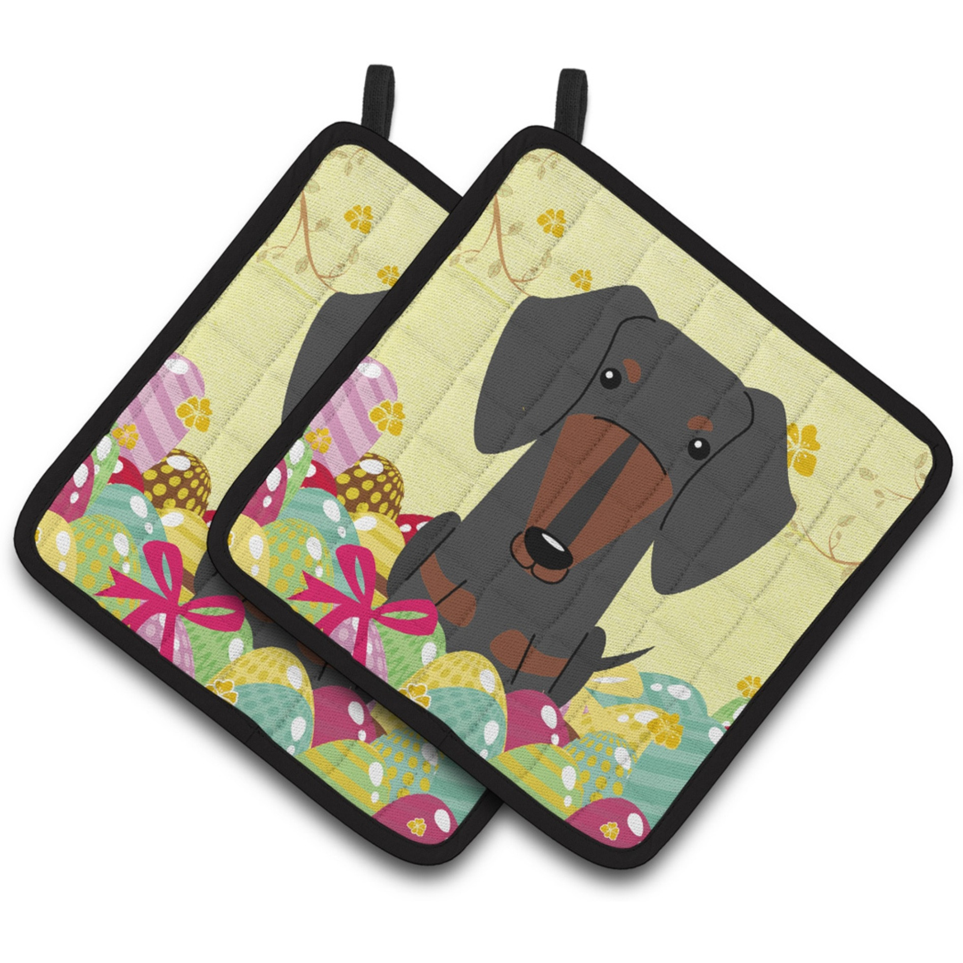 &quotCaroline's Treasures Easter Dachshund black Tan Pair of Pot Holders, 7.5HX7.5W, Multicolor"
