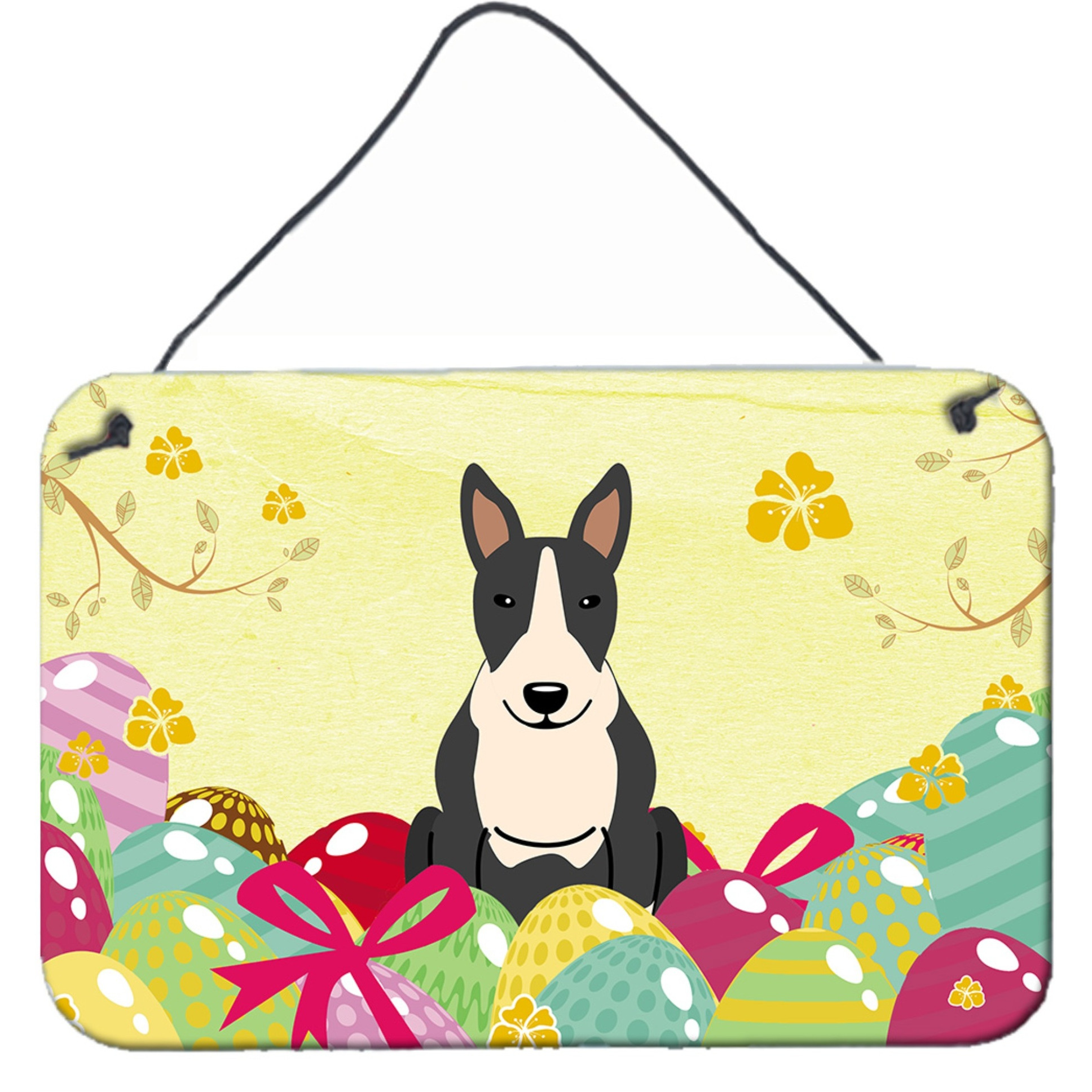 &quotCaroline's Treasures Easter Eggs Bull Terrier Black White Metal Print, 8"" H x 12"" W"