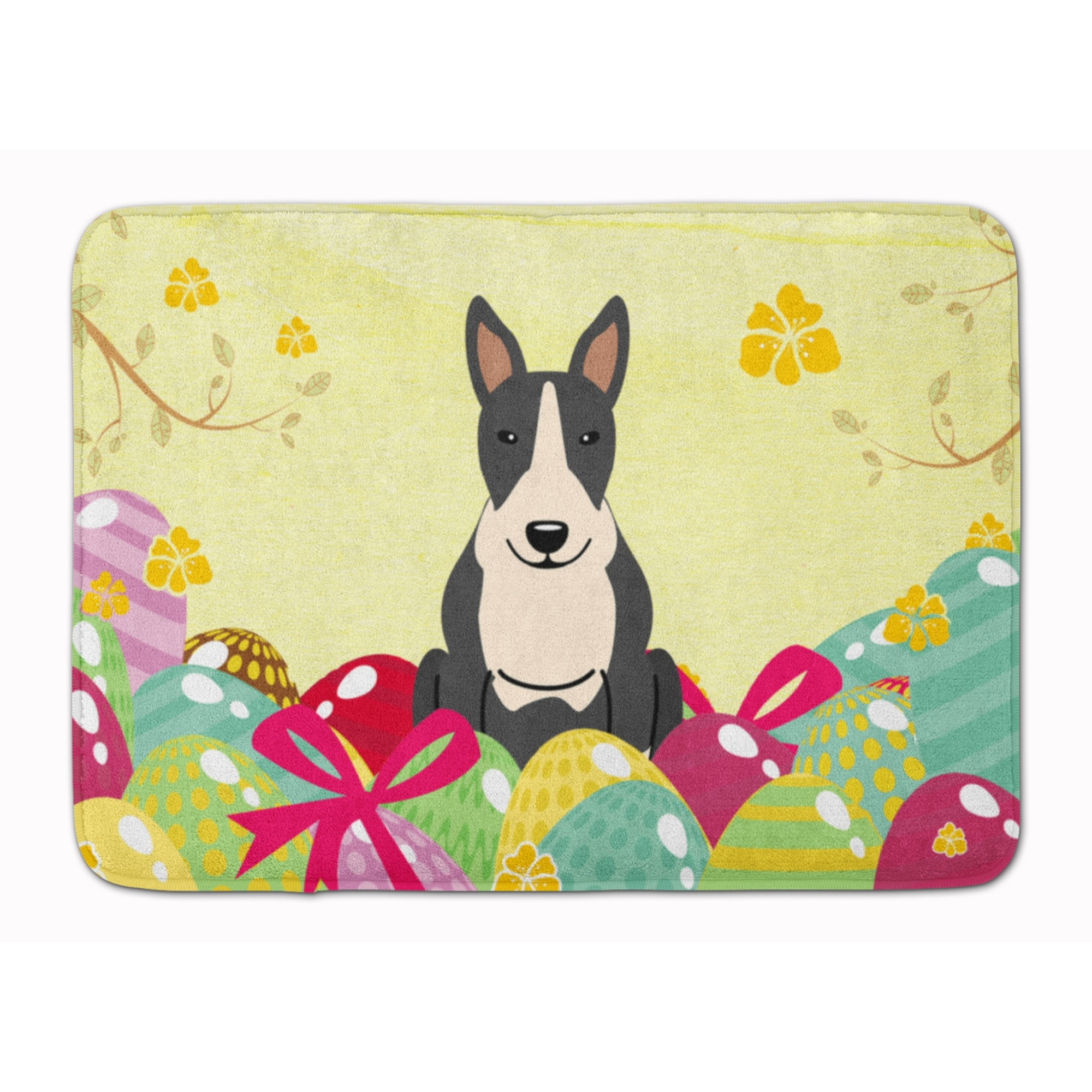 Caroline's Treasures Easter Eggs Bull Terrier Black White Machine Washable Memory Foam Mat doormats